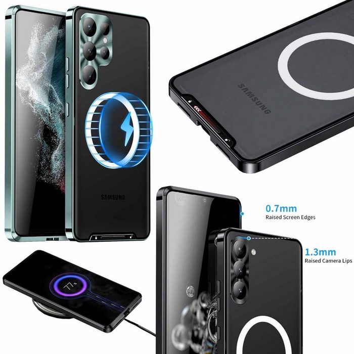 Wigento Handyhülle Für Samsung Galaxy S23 Ultra Handy Tasche Magnetische Magsafe Metall Design Grün Cover Case Hülle