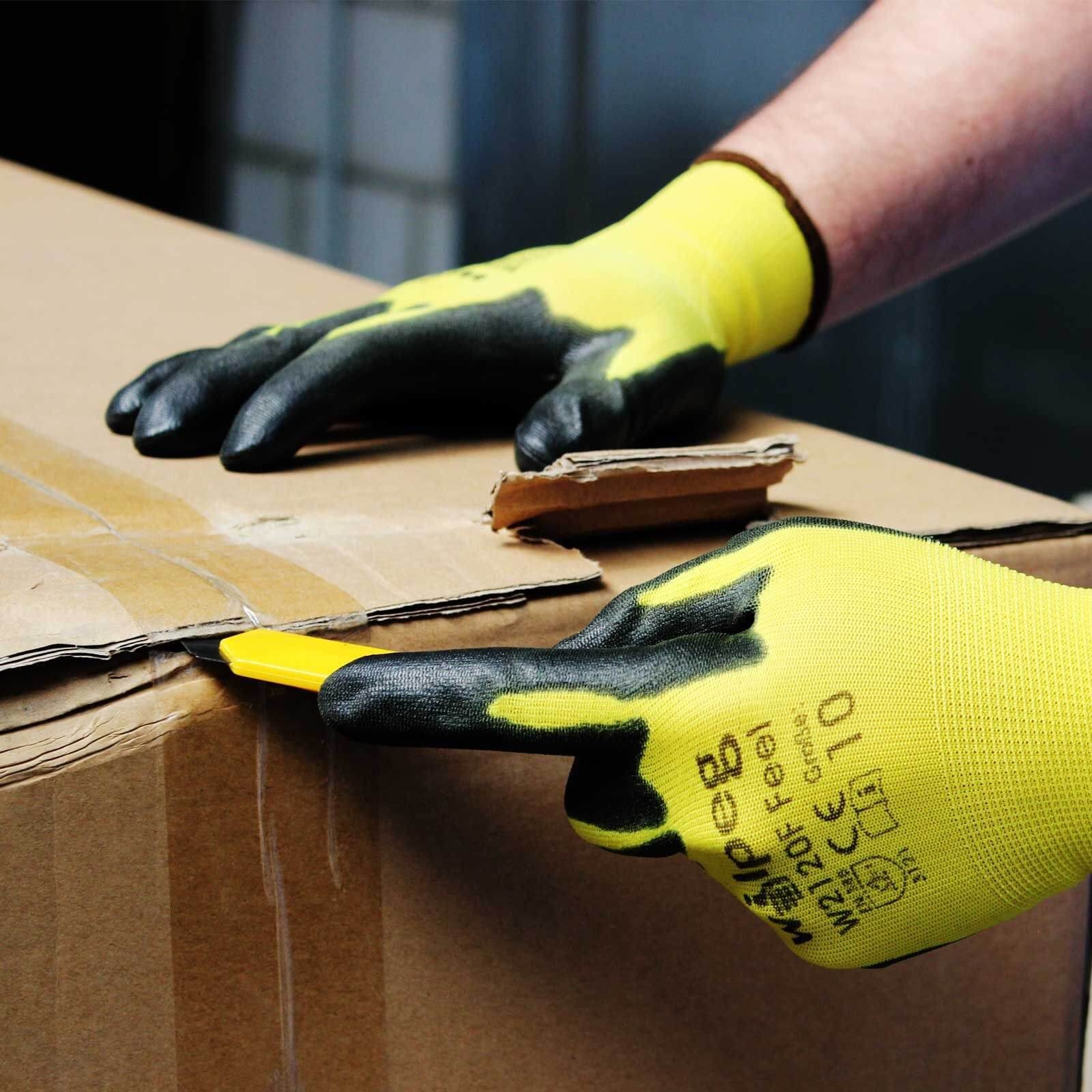 Nitril-Handschuhe 240 (Spar-Set) VPE PU Paar schwarz/gelb Nylon-Strickhandschuhe Feel wilpeg® für WILPEG W2120F - Garten