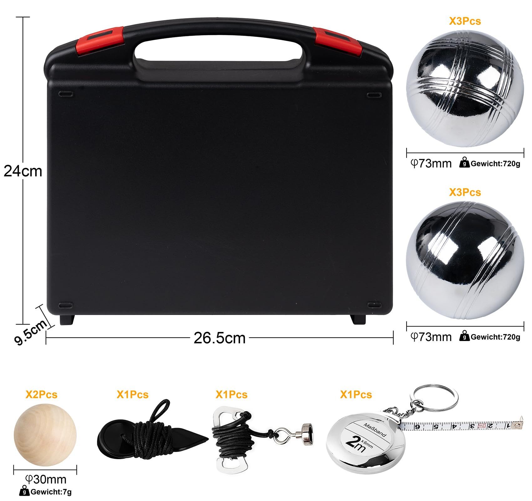 lindahandel Spielball Boule Set 6/8 Metallkugeln – Petanque mit Hartschalenkoffer & Tasche, Outdoor Gartenspiel für Erwachsene&Familie – ideal für Camping&Strand