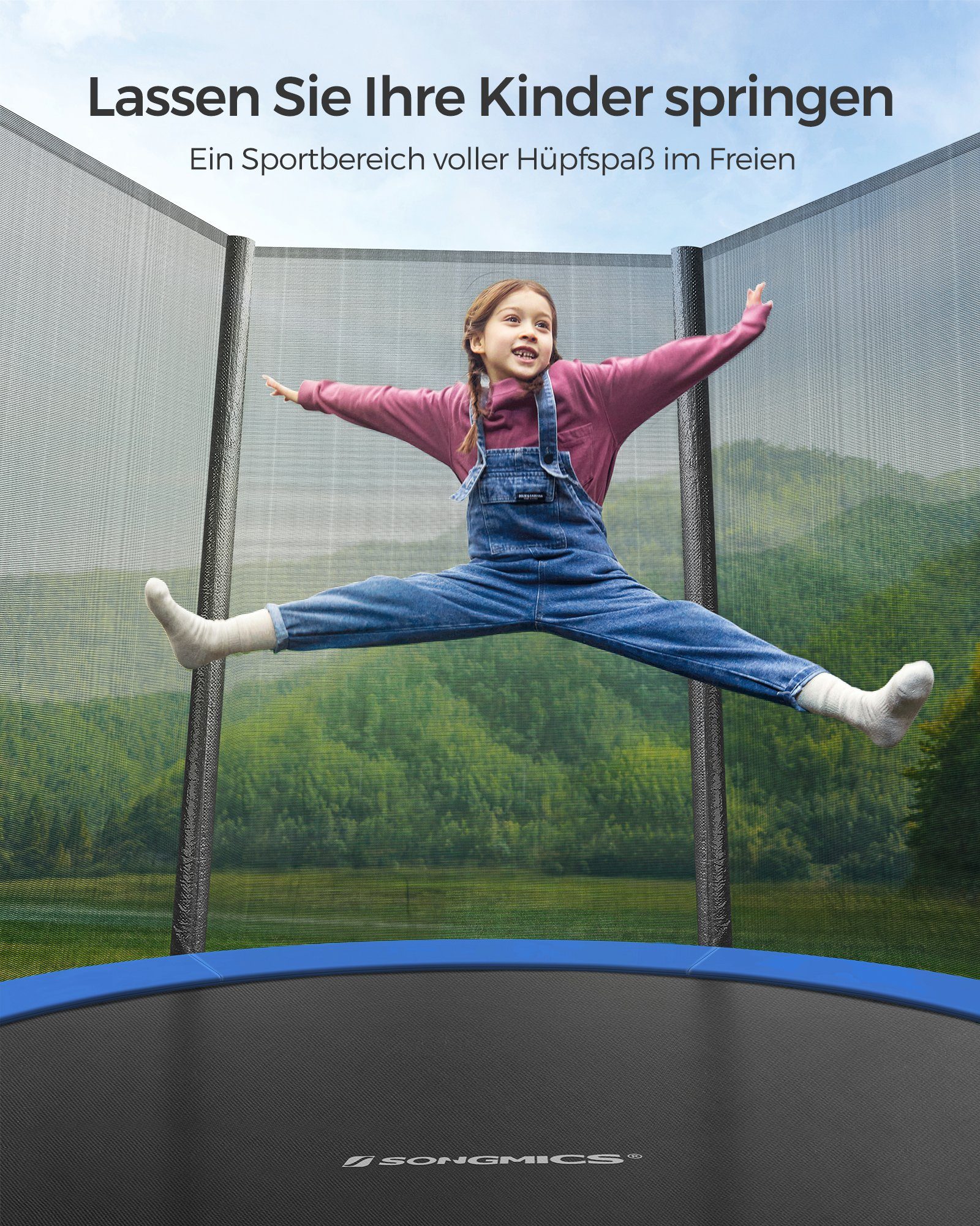 SONGMICS Gartentrampolin mit Randabdeckung, Sicherheitsnetz, Leiter und gepolsterten Stangen, Ø 305 cm, Ø244/Ø305/ Ø366 cm, mit Leiter und gepolsterten Stangen
