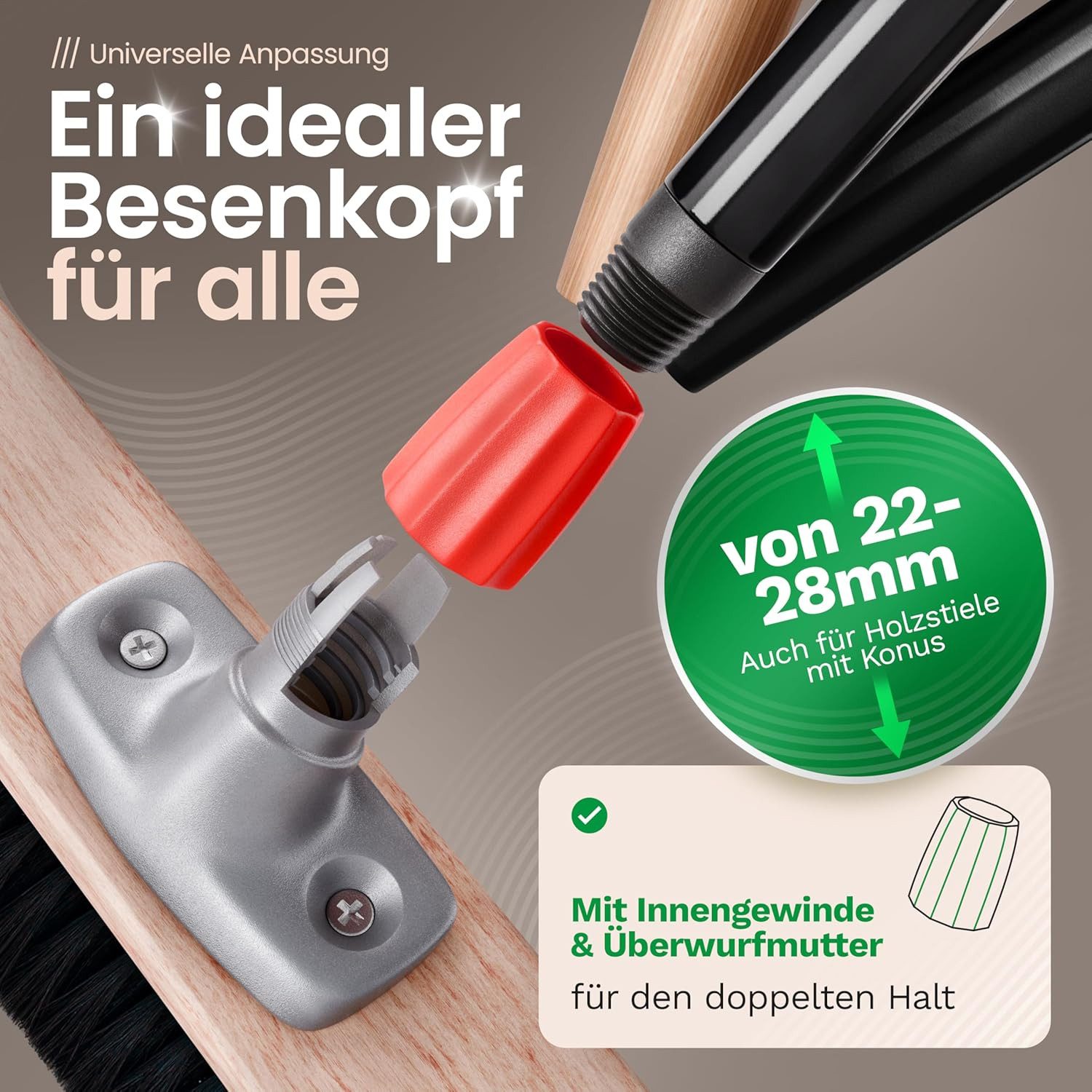 Novaliv Kehrgarnitur 30609-19444-1x, (1-tlg), Novaliv Großer Besen Saalbesen 100 cm mit Teleskopstiel Borsten Kunstb