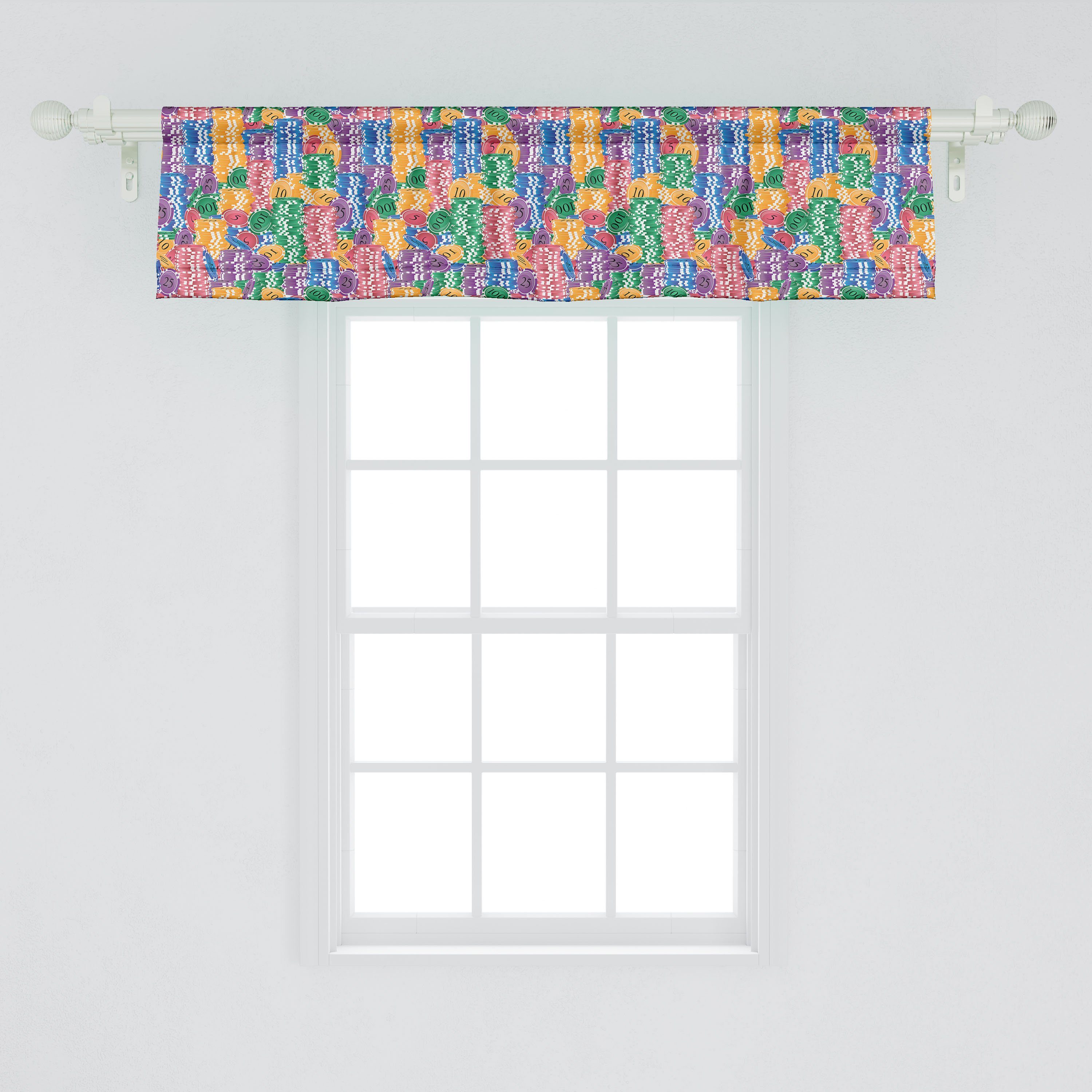 Scheibengardine Vorhang Volant für Küche Microfaser, Stangentasche, Luck Dekor Bunt Casino Schlafzimmer mit Abakuhaus, Chips