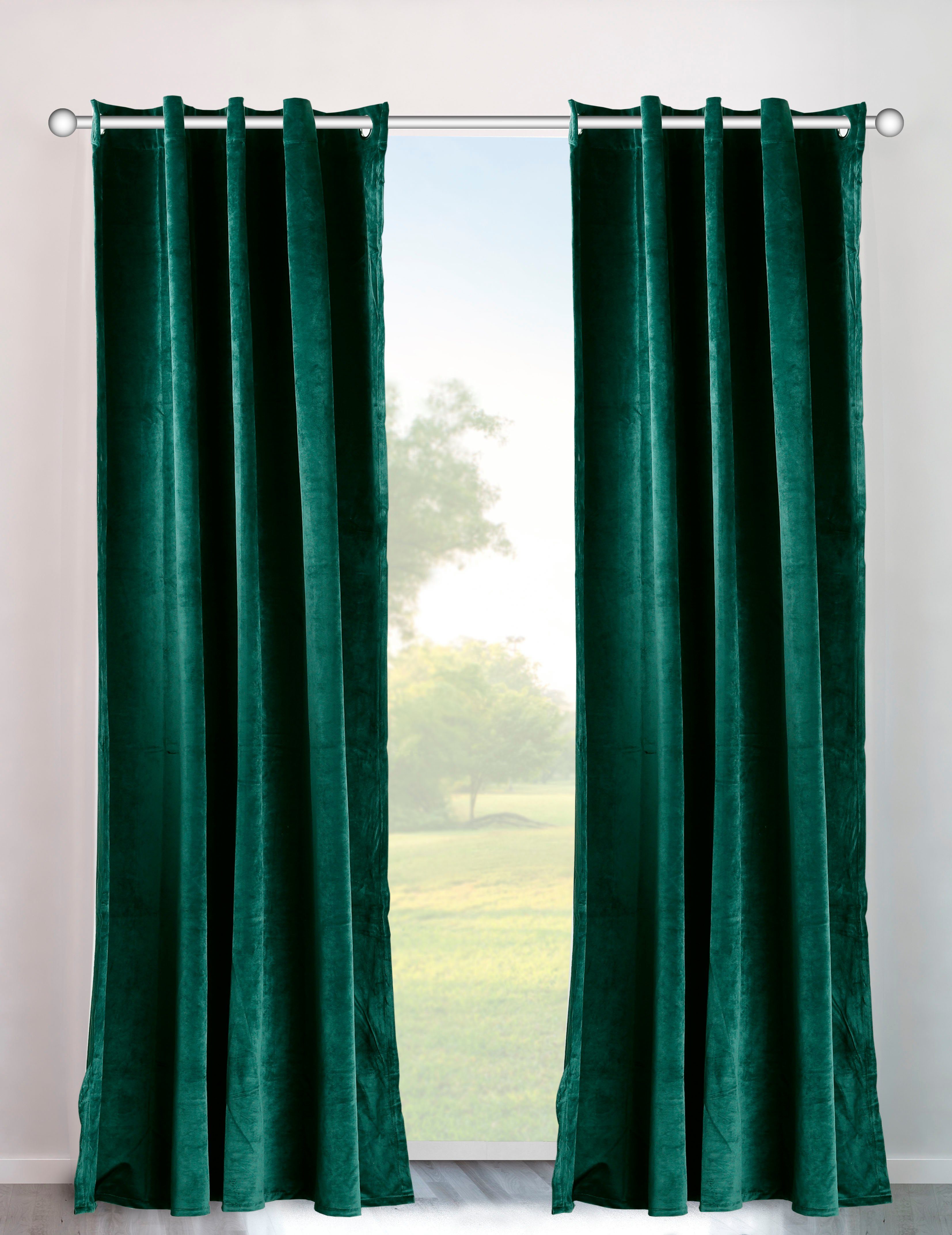 Vorhang Velvet Uni, my home, blickdicht, (2 Samt dunkelgrün Polyester, Ösen St)