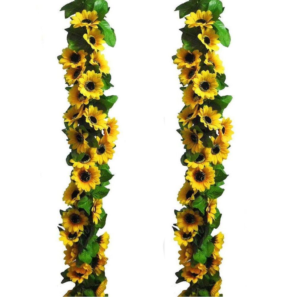 Kunstblume 2 Stücke Sonnenblumengirlande Künstliche Reben mit Blättern, GelldG