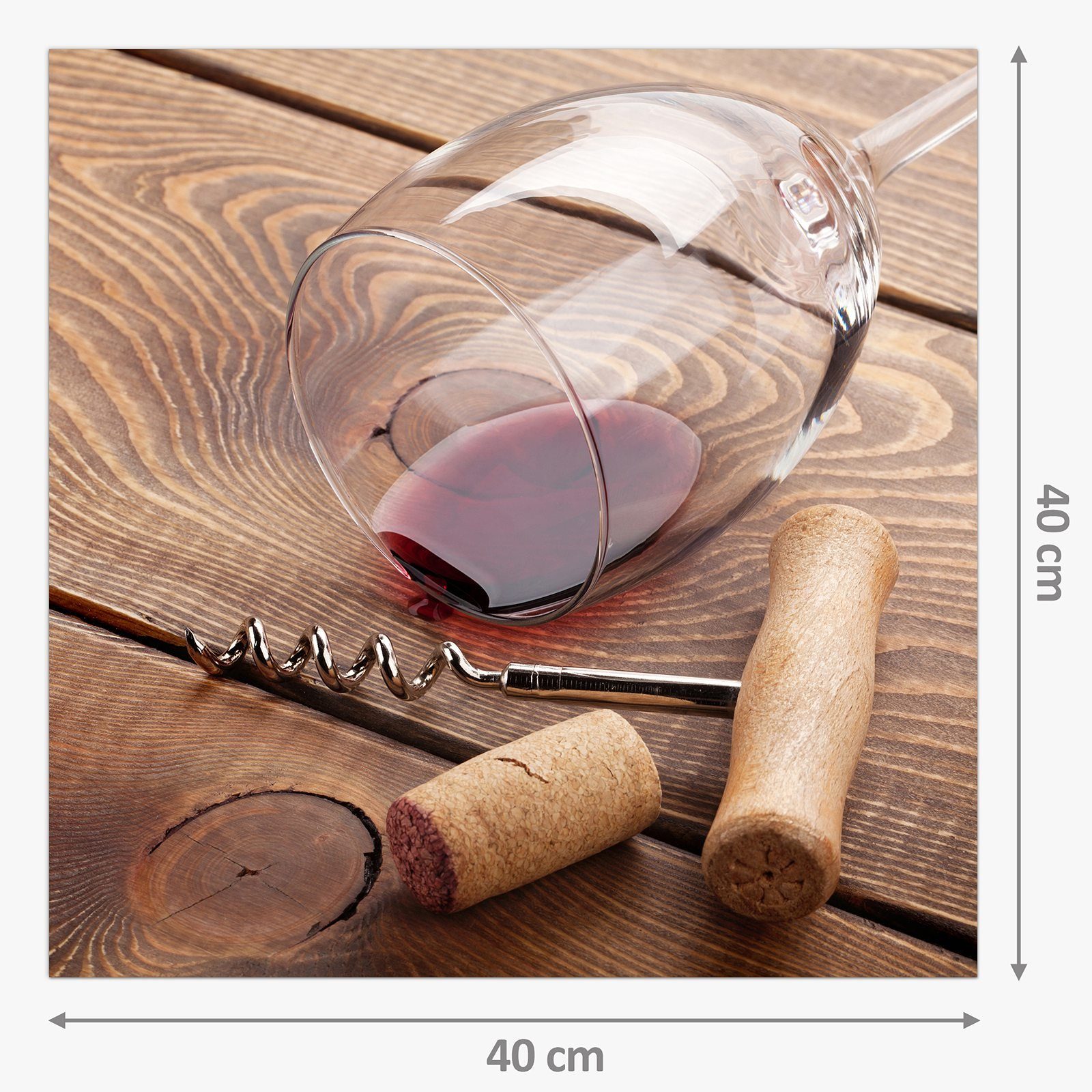 Primedeco Küchenrückwand Spritzschutz Weinglas Korkenzieher und Glas