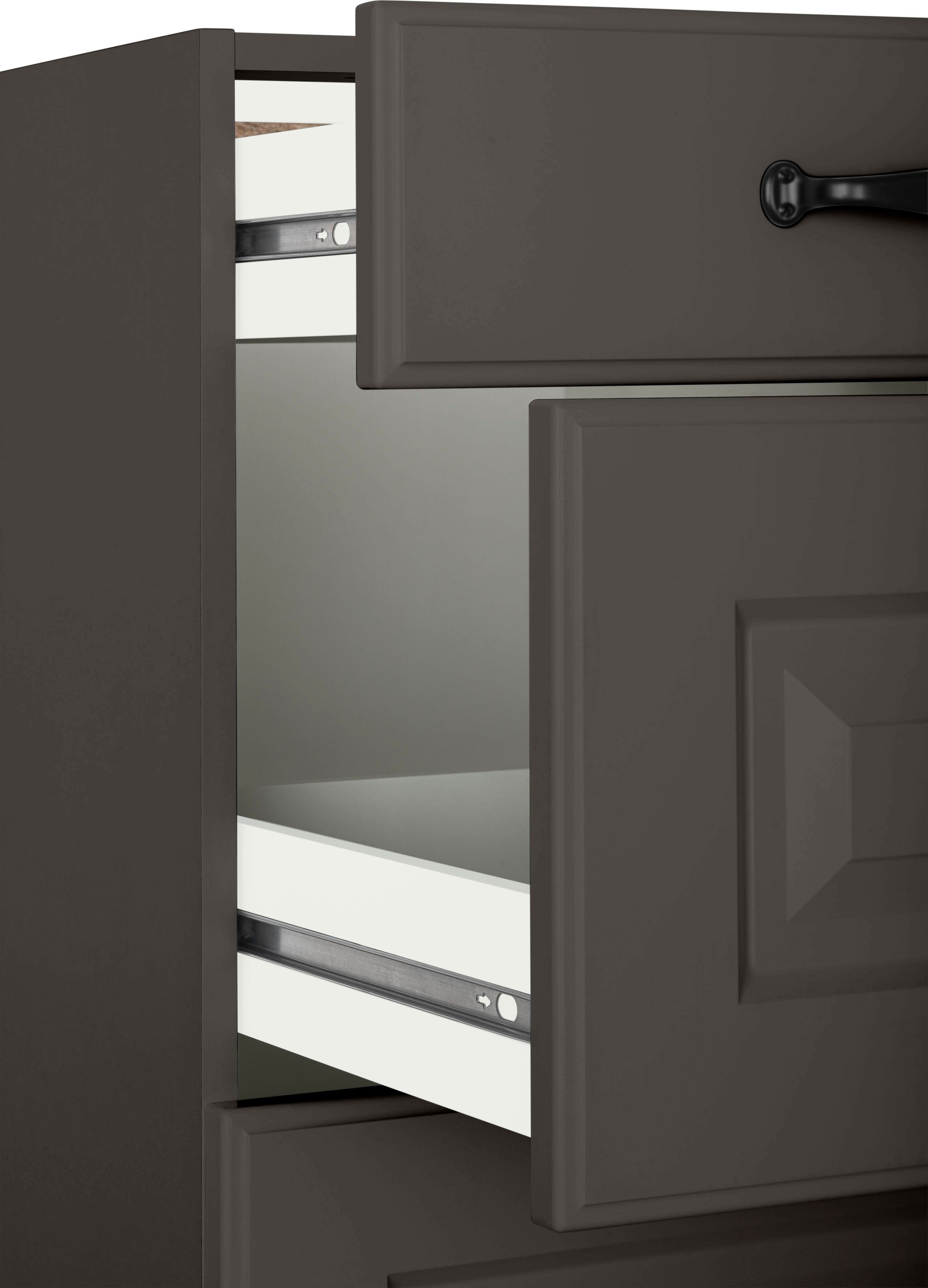 2 wiho Anthrazit Küchen Kassettenfront, | Erla Anthrazit/Anthrazit Arbeitsplatte mit Auszügen, breit Auszugsunterschrank 50 cm ohne großen