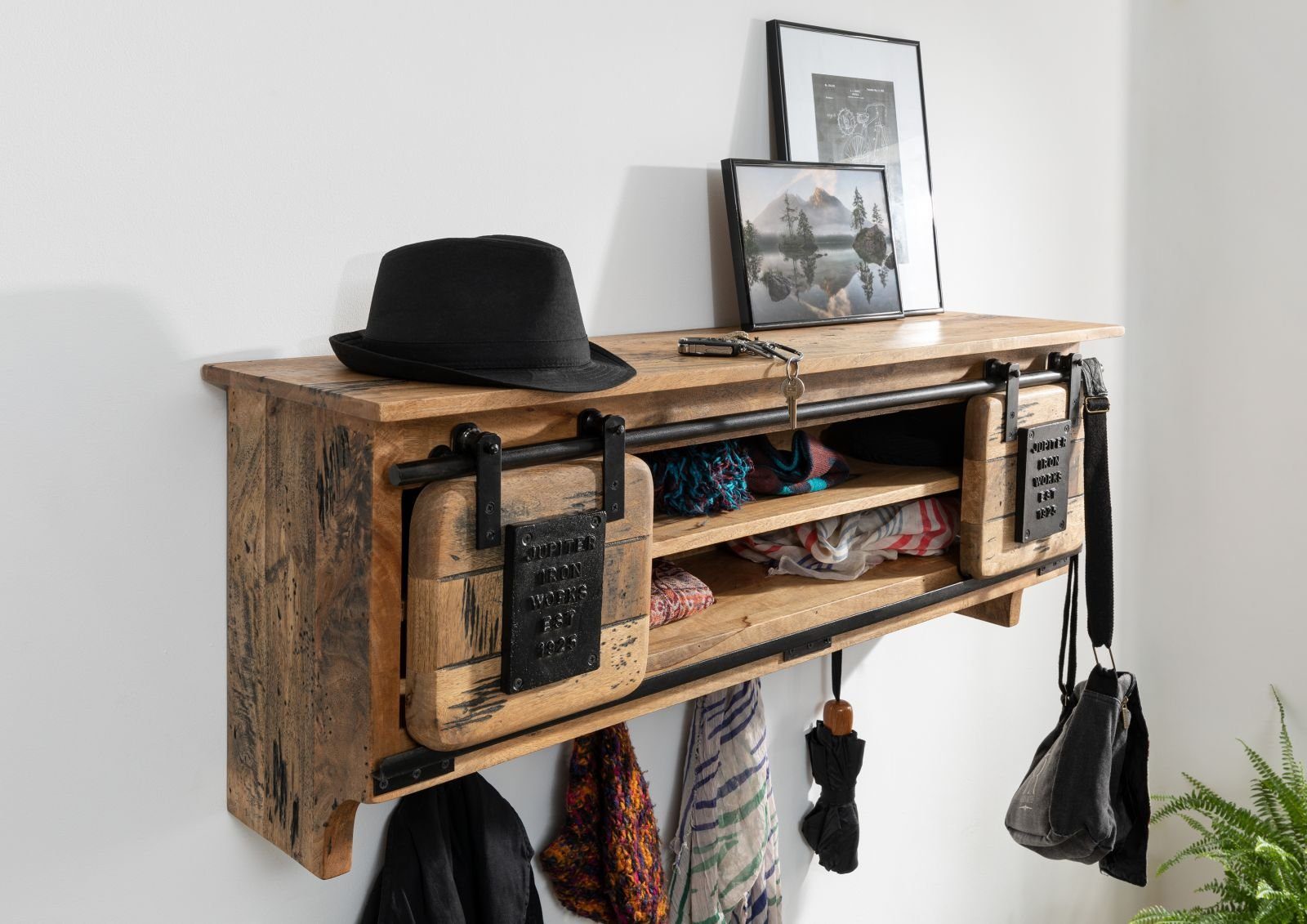 Massivmoebel24 Wandgarderobe (Wandgarderobe Mango 115x30x45 natur günstig online kaufen