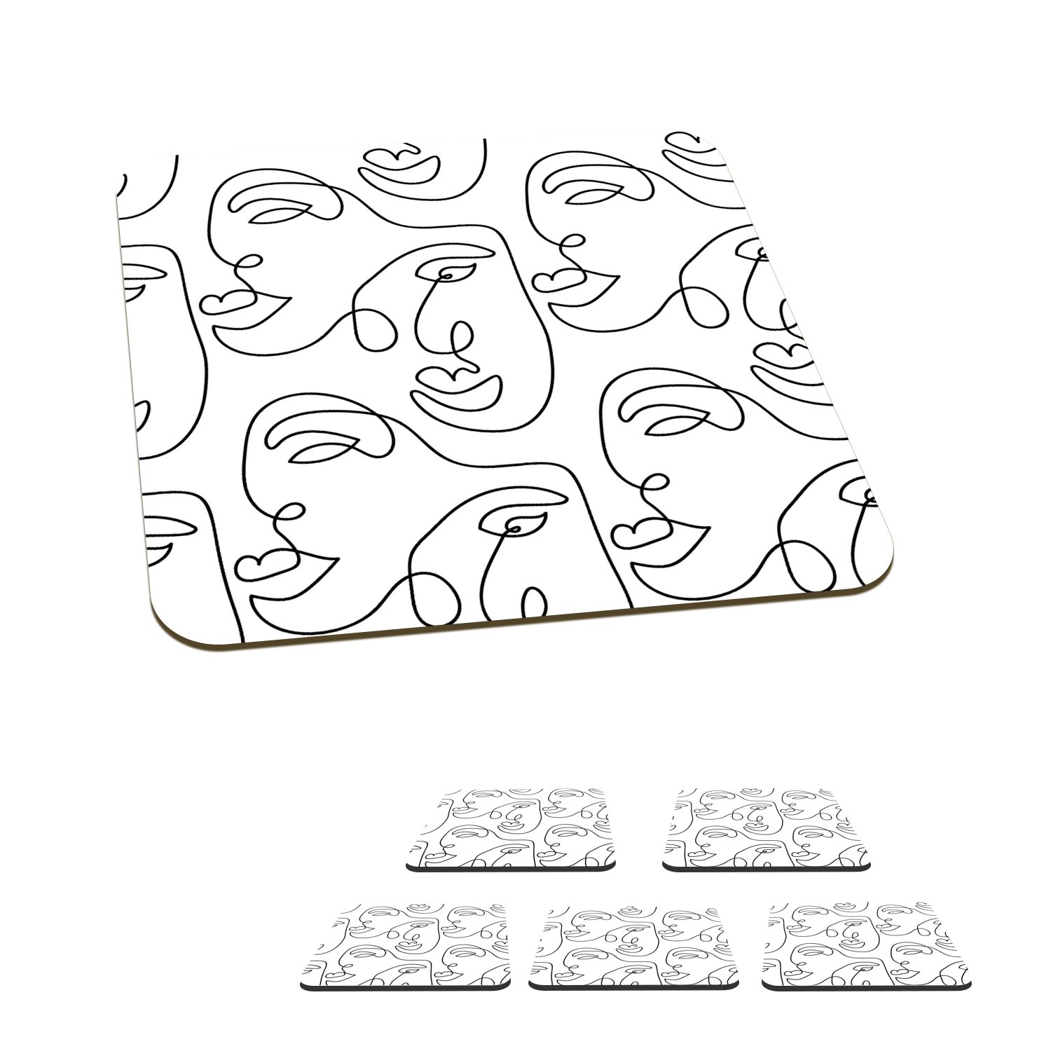 MuchoWow Glasuntersetzer Strichzeichnungen - Muster - Schwarz und Weiß, Zubehör für Gläser, 6-tlg., Glasuntersetzer, Tischuntersetzer, Korkuntersetzer, Untersetzer, Tasse