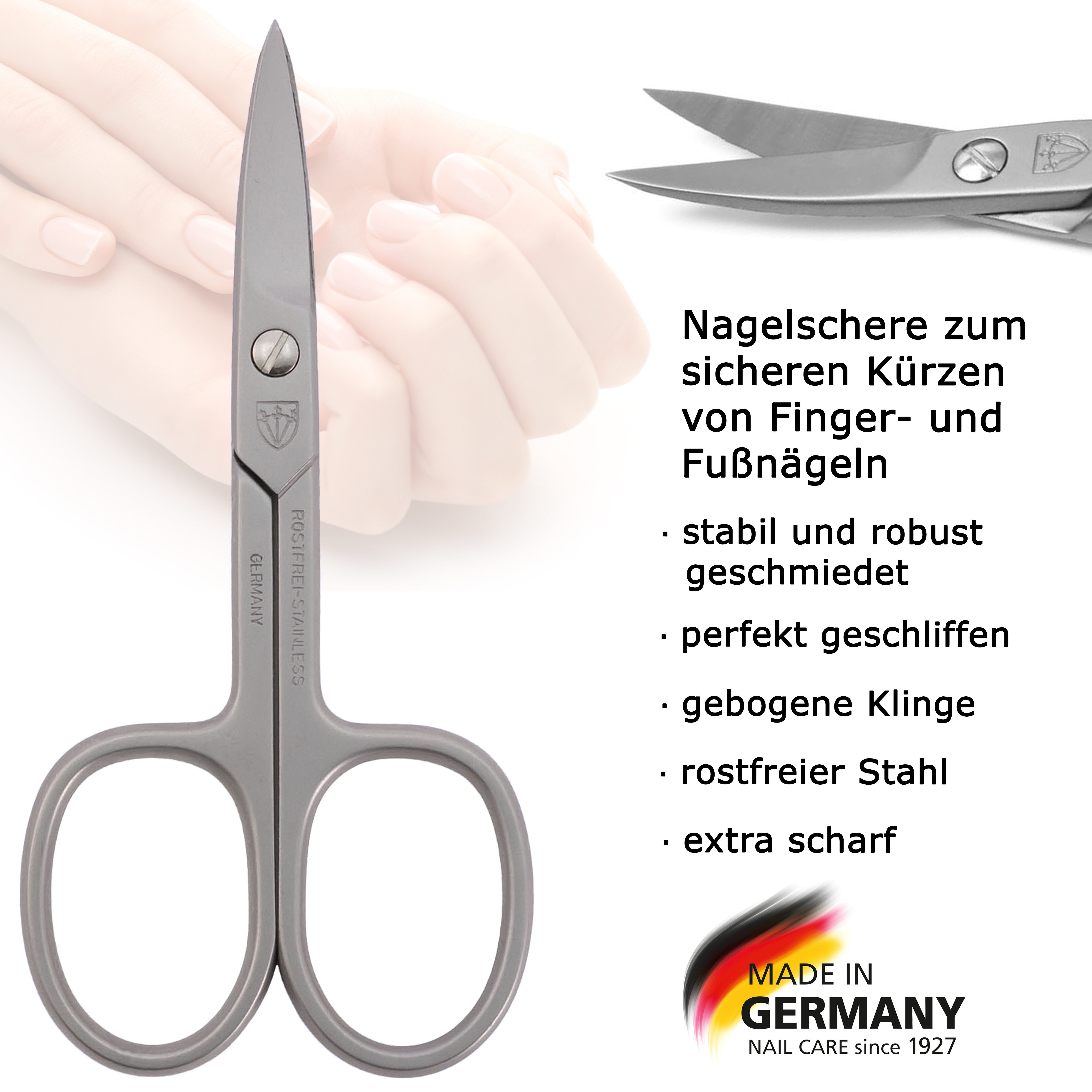 3 SCHWERTER Nagelschere Rostfreie Maniküreschere mit Kunstlederetui, (1-tlg), scharfe Nagelschere im ergonomischen Design, Made in Germany