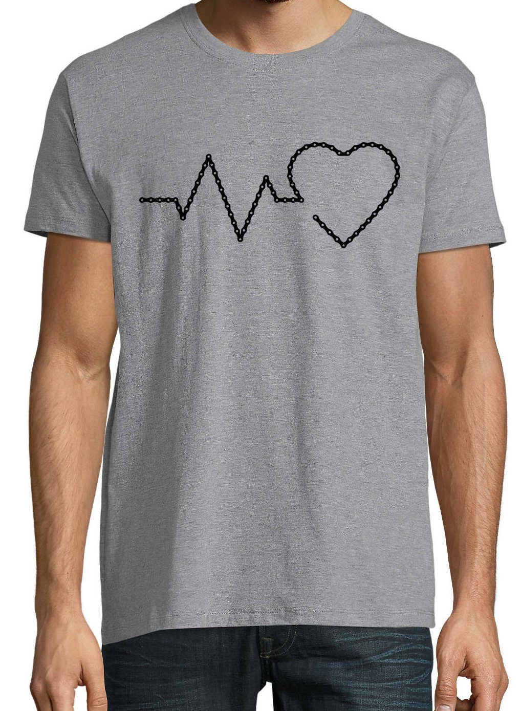 Frontprint Fahrradkette mit Youth T-Shirt Designz T-Shirt Herren Grau Heartbeat trendigem