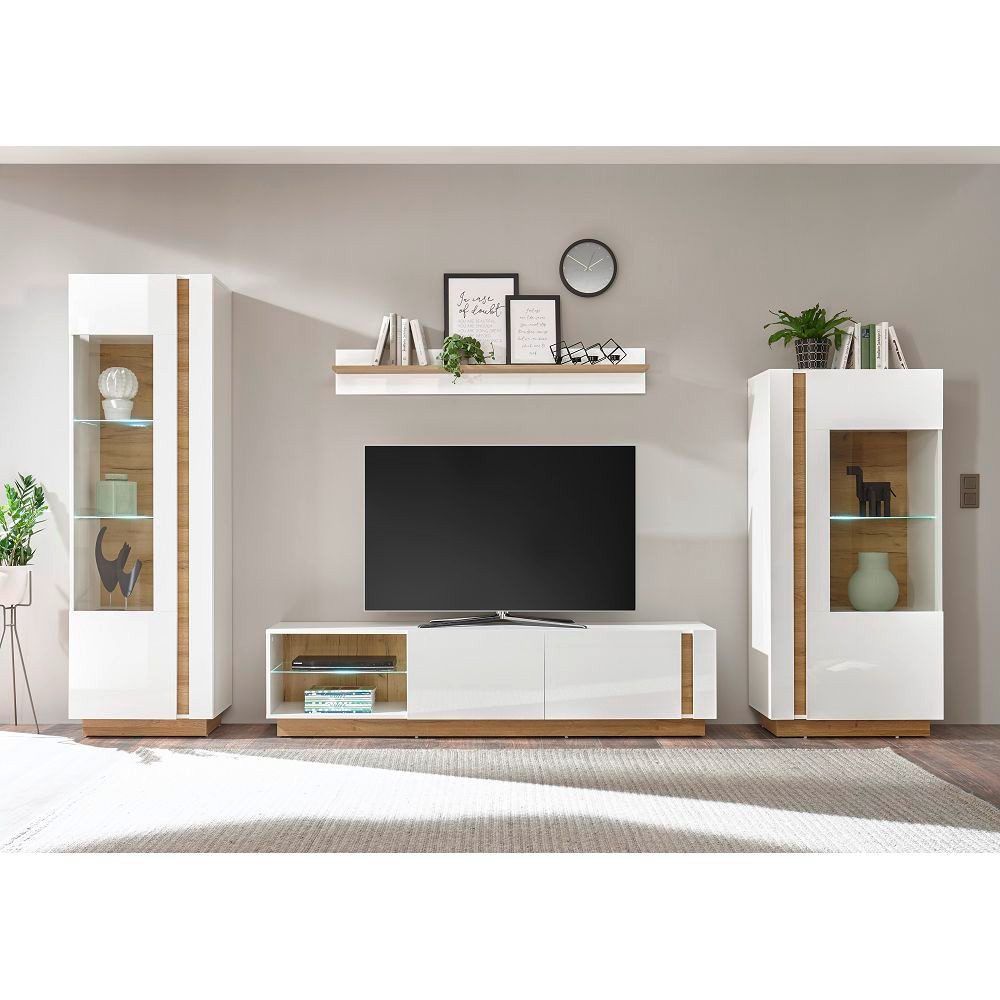 Lomadox Wohnwand CELLE-61, (2-St), weiß Glanz günstig online kaufen
