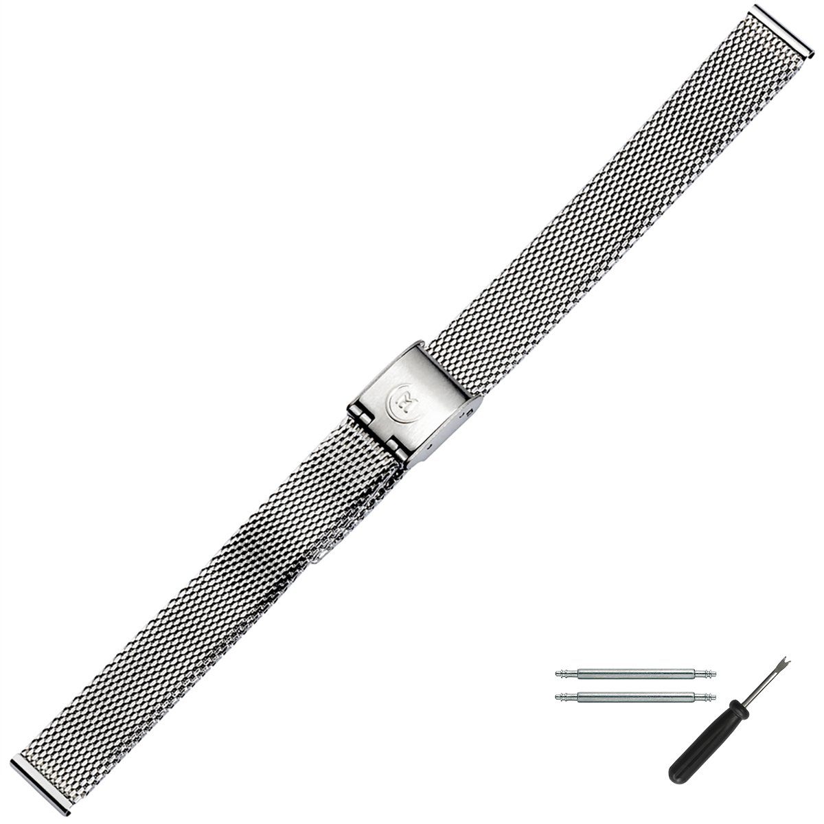 MARBURGER Uhrenarmband 12mm Edelstahl Silber Milanaise