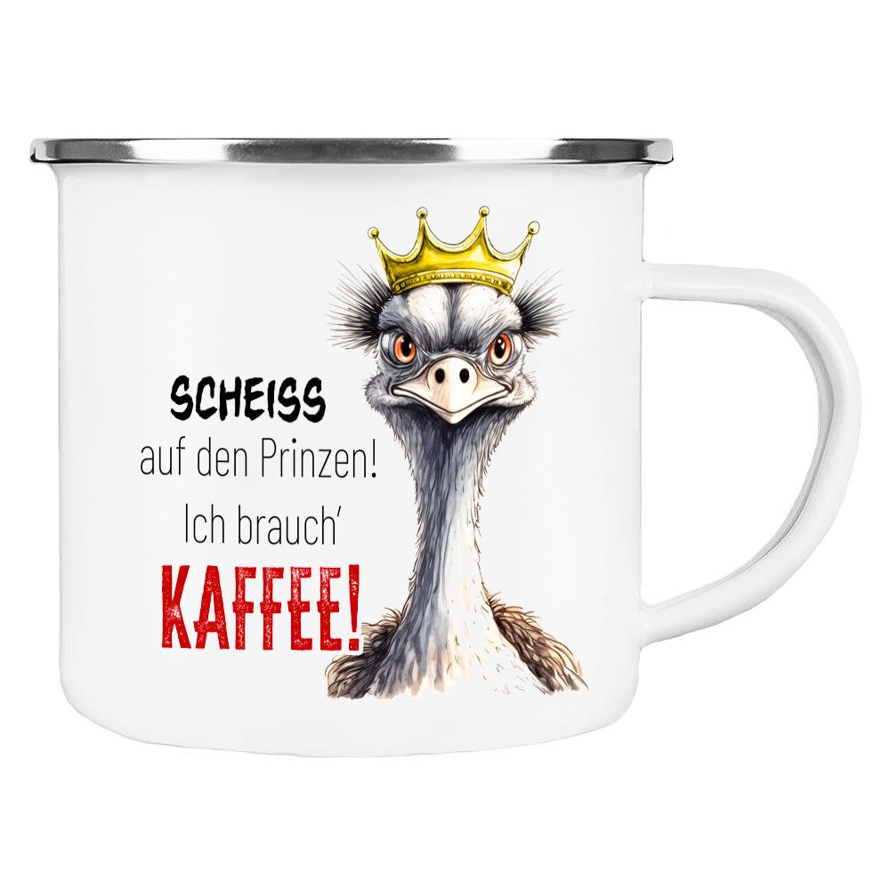 Cadouri Tasse Emaille Tasse ICH BRAUCH' KAFFEE Kaffeetasse, Metall, Outdoortasse, Campingbecher Edelstahl, handgefertigt, Geschenk, 300 ml