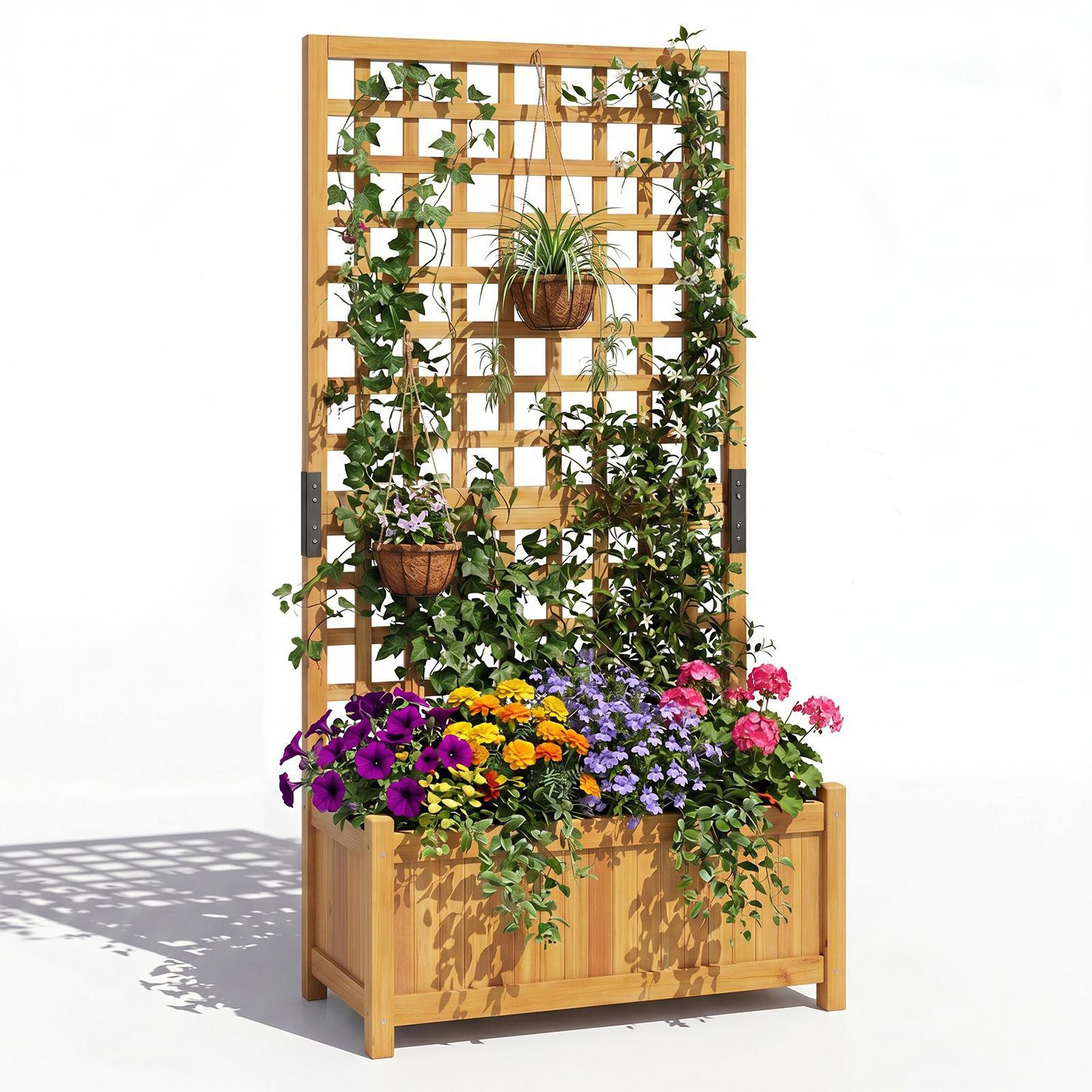 COSTWAY Blumenkasten (1 St), Pflanzkasten, Hochbeet mit Rankgitter, für Kletterpflanzen