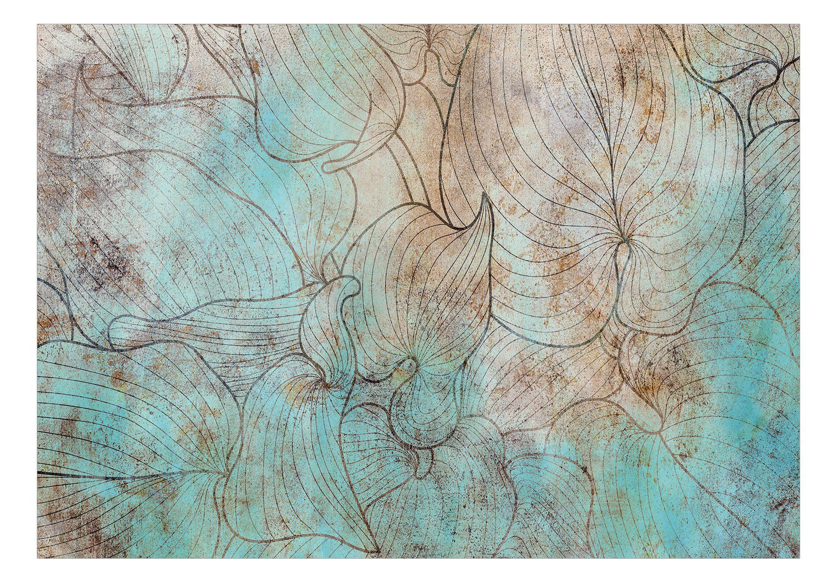 Leaves halb-matt, KUNSTLOFT 1x0.7 lichtbeständige in Blue Tapete Design m, Vliestapete