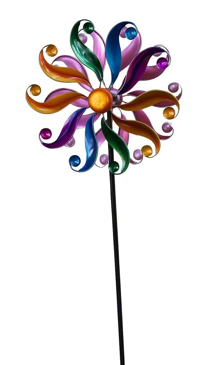 Geschenkestadl Deko-Windrad Buntes Windrad Metall 124,5 cm – farbenfrohe Gartendeko in Blumenform (Set, 1 St., mehrteilig), farbenfrohe Gartendeko