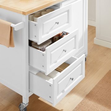 SoBuy Küchenwagen FKW106, Kücheninsel Küchenschrank Sideboard auf Rollen Weiß-Natur