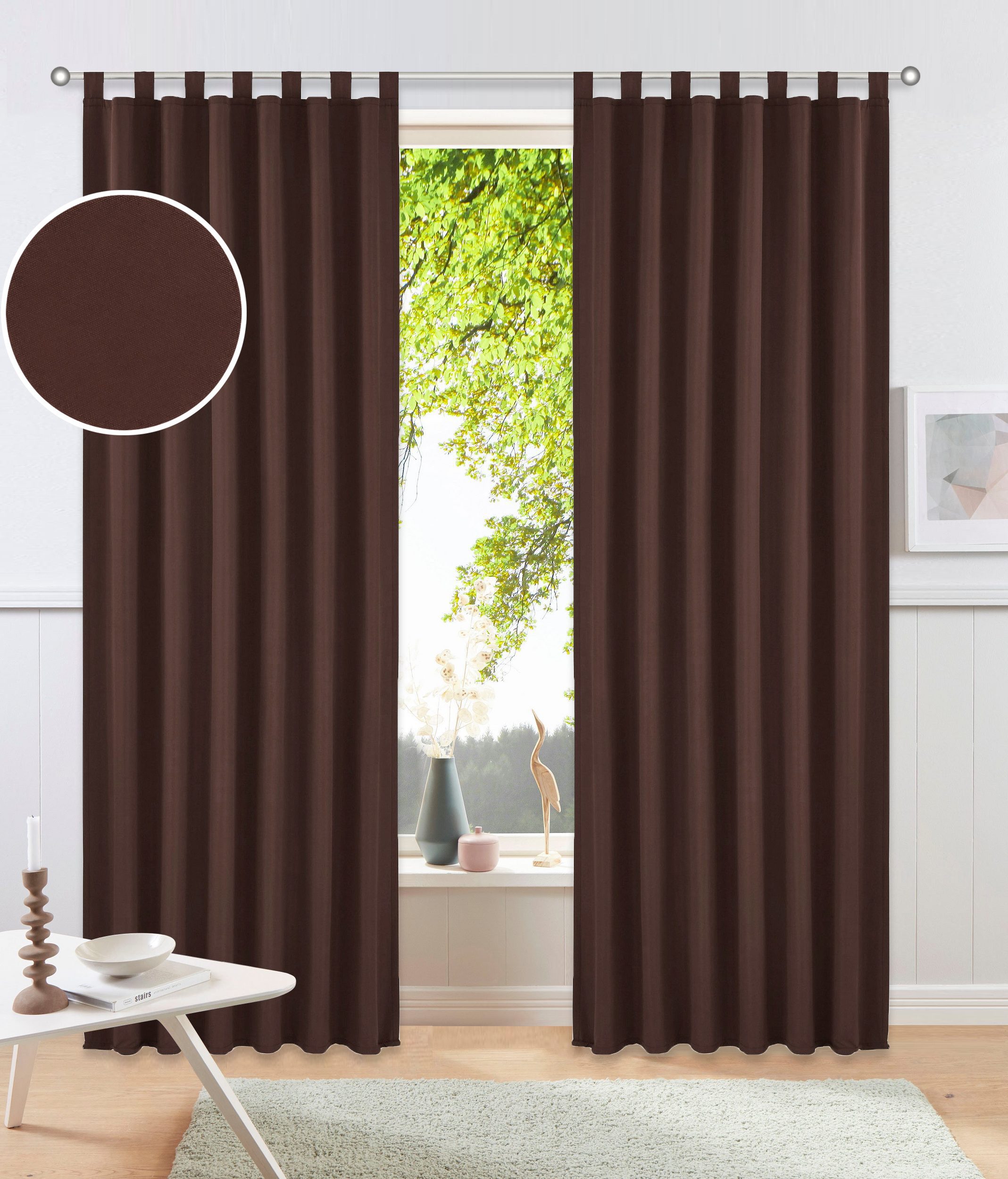 OTTO home Vorhang Parry (2 St), Schlaufen, blickdicht, Polyester, 2-er Set, blickdicht, monochrom, basic