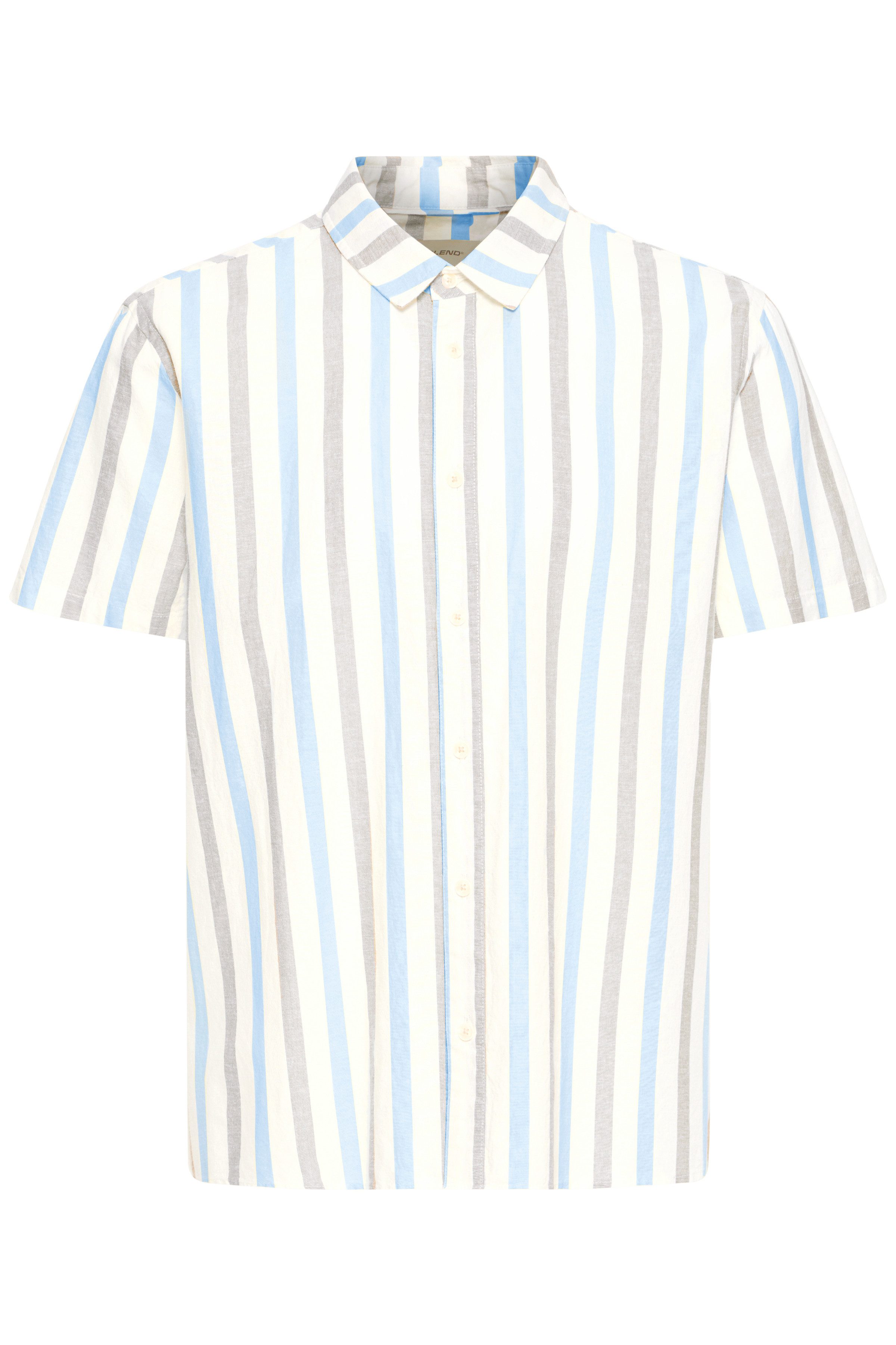 Blend Kurzarmhemd BHABAN SHIRT STRIPE aus Baumwollmischung, mit Leinen, Relaxed Fit, gestreifte Leinenoptik