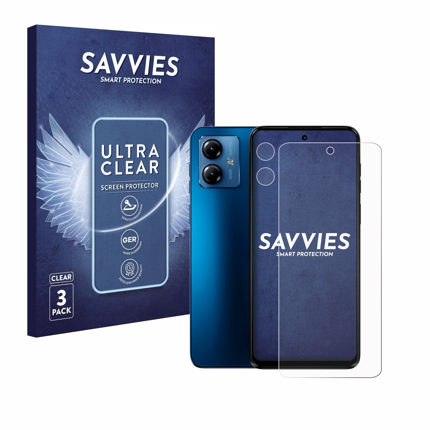 Savvies Displayschutzfolie Schutzfolie für Motorola Moto G14 (Display+Kamera), 6 Stück, Displayschutz Schutz Folie Klar Transparent