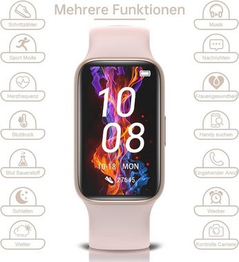 BingoFit Smartwatch (1,47 Zoll, Android iOS), Fitness Armband Uhr Pulsuhr SpO2 1,47 Zoll HD Farbdisplay 25 Sportmodi
