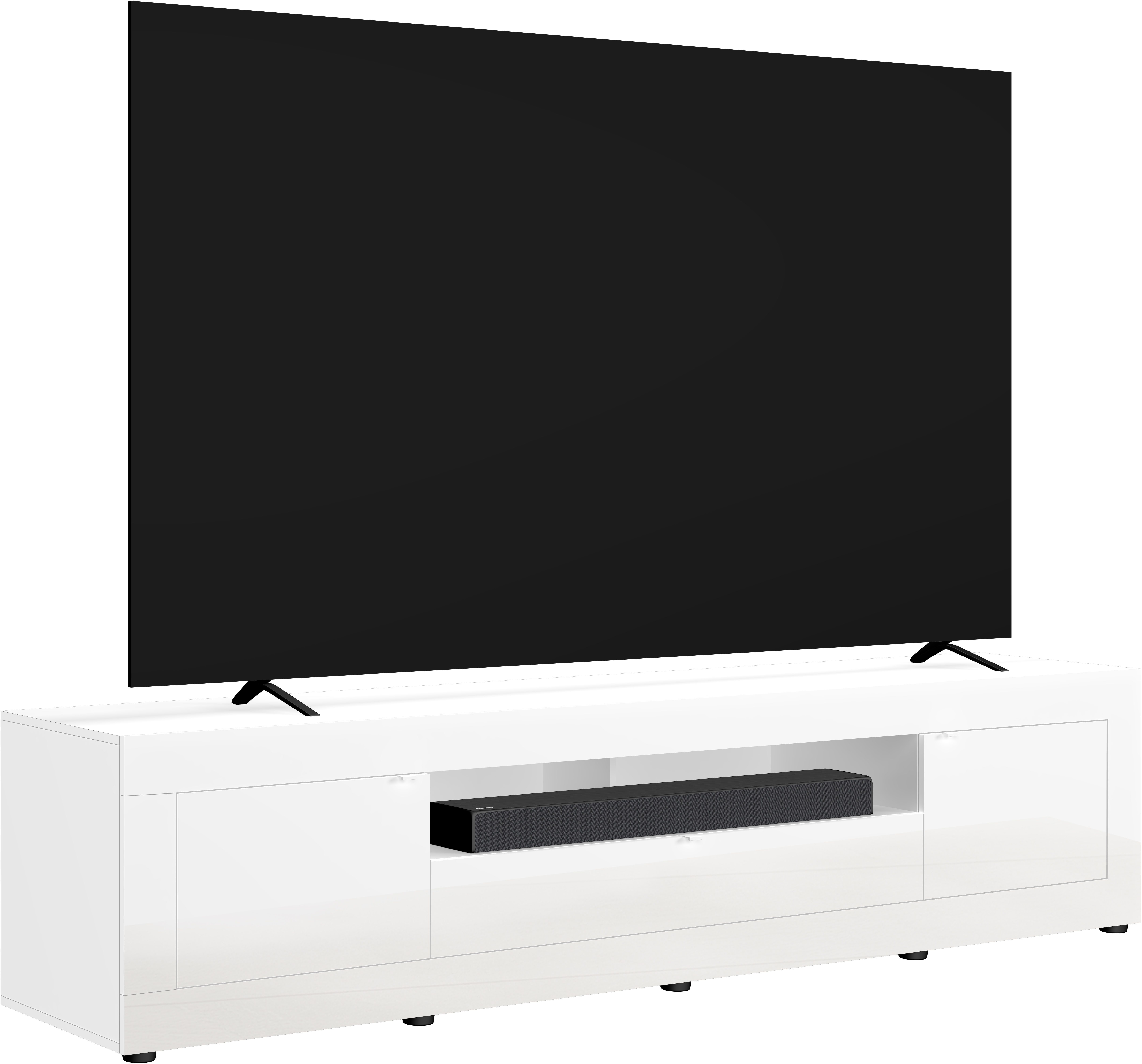 OTTO home Lowboard Basic, 245 cm breit, 47 cm tief, 2 Türen, 1 Schubkasten, Medienboard, Modernes Lowboard für bis zu 98-Zoll-TV – perfekt für die WM