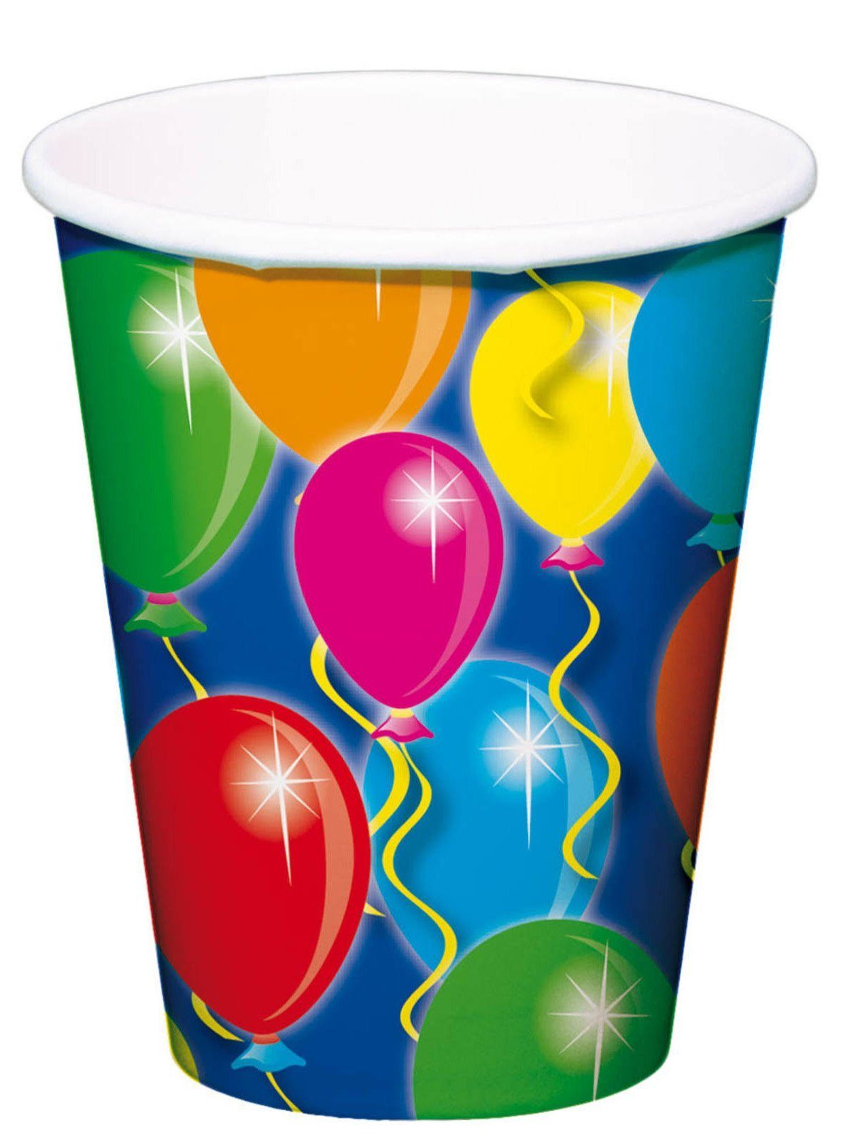 Partydeko Einweggeschirr-Set Trinkbecher, Klassische Geburtstage, 8 Feste Folat Papier, Luftballon oder für Karneval