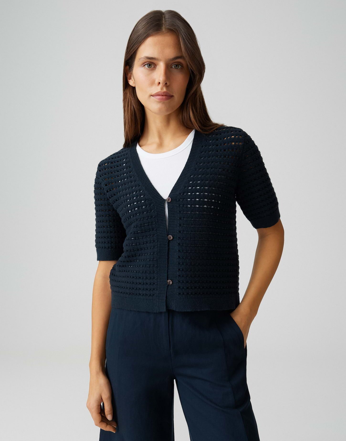 OPUS Strickjacke Dostal aus Strick mit Lochstrukur Perlmuttknöpfe, leichte günstig online kaufen