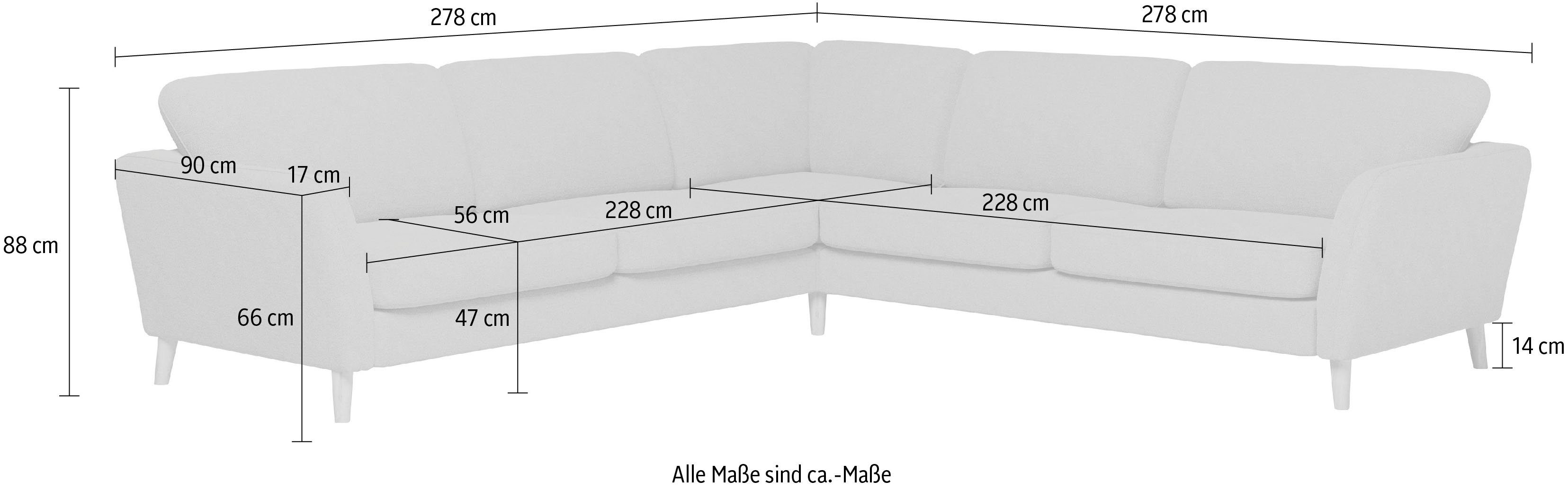 Home affaire Ecksofa MARSEILLE 278/278 cm, L-Form, Webstoff, Flachgewebe, Filzoptik, gleichschenklig, Massivholzbeine, Landhausstil, Wellenunterfederung