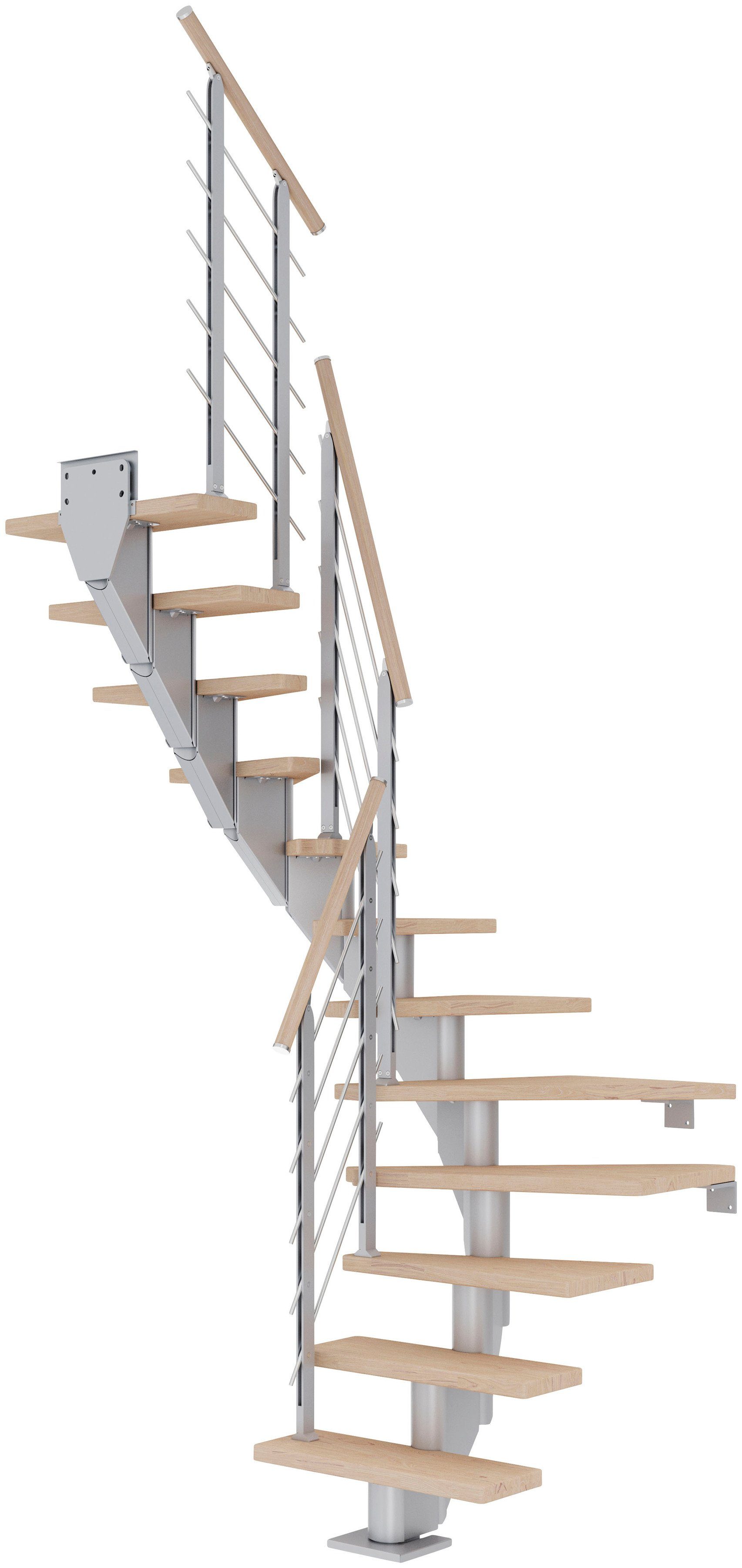 Geschosshöhen Stufen bis Mittelholmtreppe offen, für Dolle cm, Frankfurt, weiß/Metall 301 Eiche