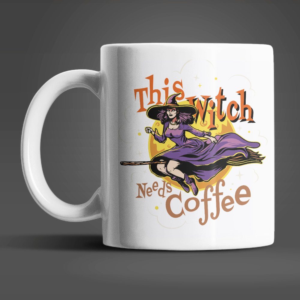 WS-Trend Tasse Halloween Witch need Coffee Kaffeetasse Teetasse, Keramik, Geschenkidee 330 ml