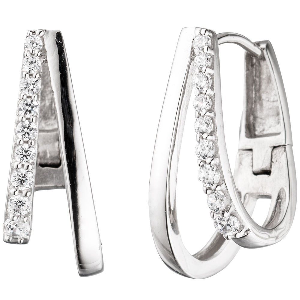 Schmuck Krone Paar Creolen Klappcreolen mit Zirkonia, 925 Silber, Silber 925
