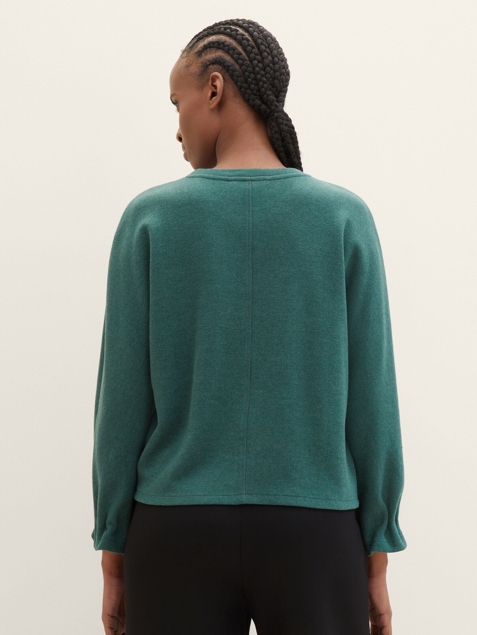 TAILOR mit Sweater TOM Denim dust Sweatshirt green melange Fledermausärmeln
