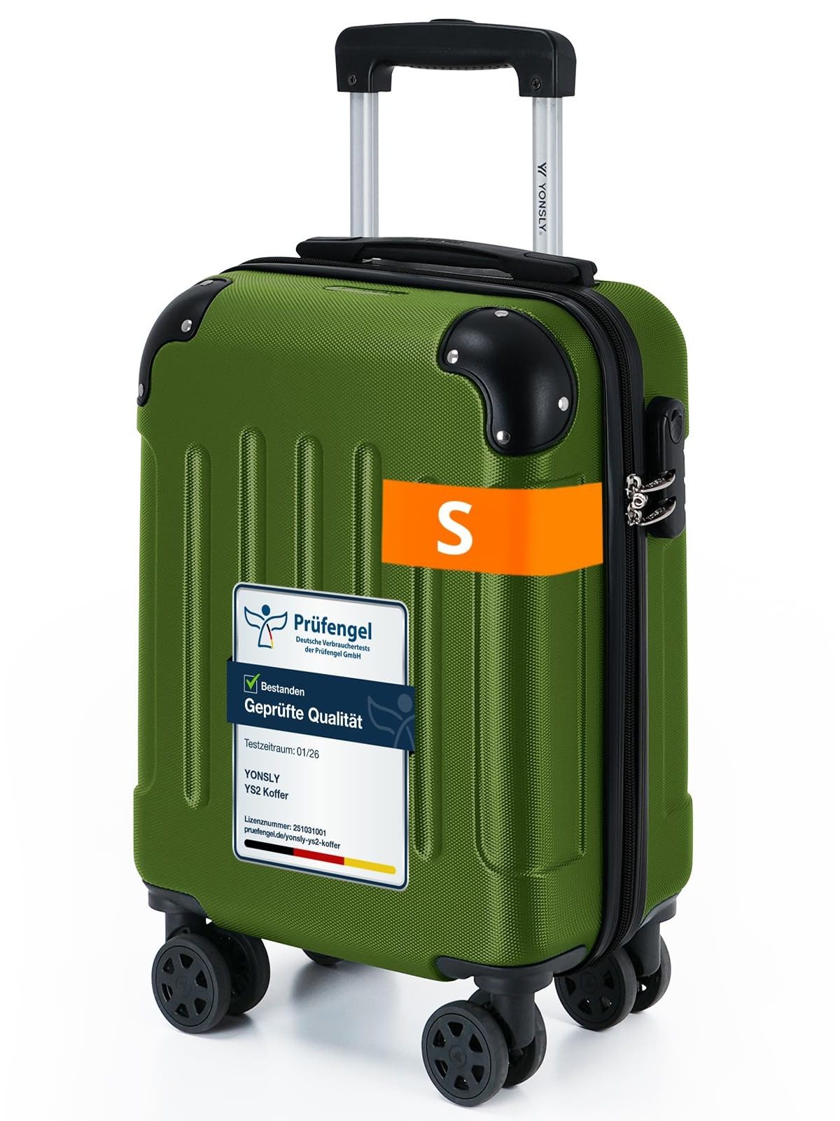 YONSLY Hartschalen-Trolley Hartschalen-Reisekoffer Trolley Rollkoffer in S/M/L/XL Größen, 4 Rollen, mit 360°-Lenkrollen, Zahlenschloss und mehrstufigem Teleskopgriff