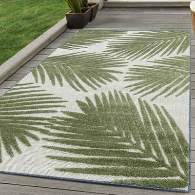 Outdoorteppich Palmen-Design, SIMPEX24, Läufer, Höhe: 10 mm, Outdoor Teppich Grün 3D Palmen Design für Küchen Balkon Terrasse