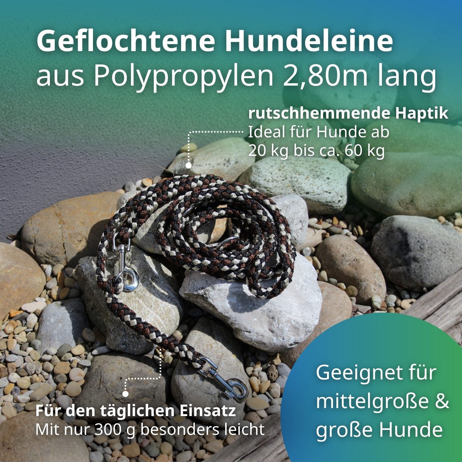 Activity4Dogs Hundeleine große Hunde bis 60 kg, mehrfarbig geflochten, 4-fach verstellbar, 3 m, auch als Doppelleine für 2 Hunde, Premium Qualität aus Deutschland