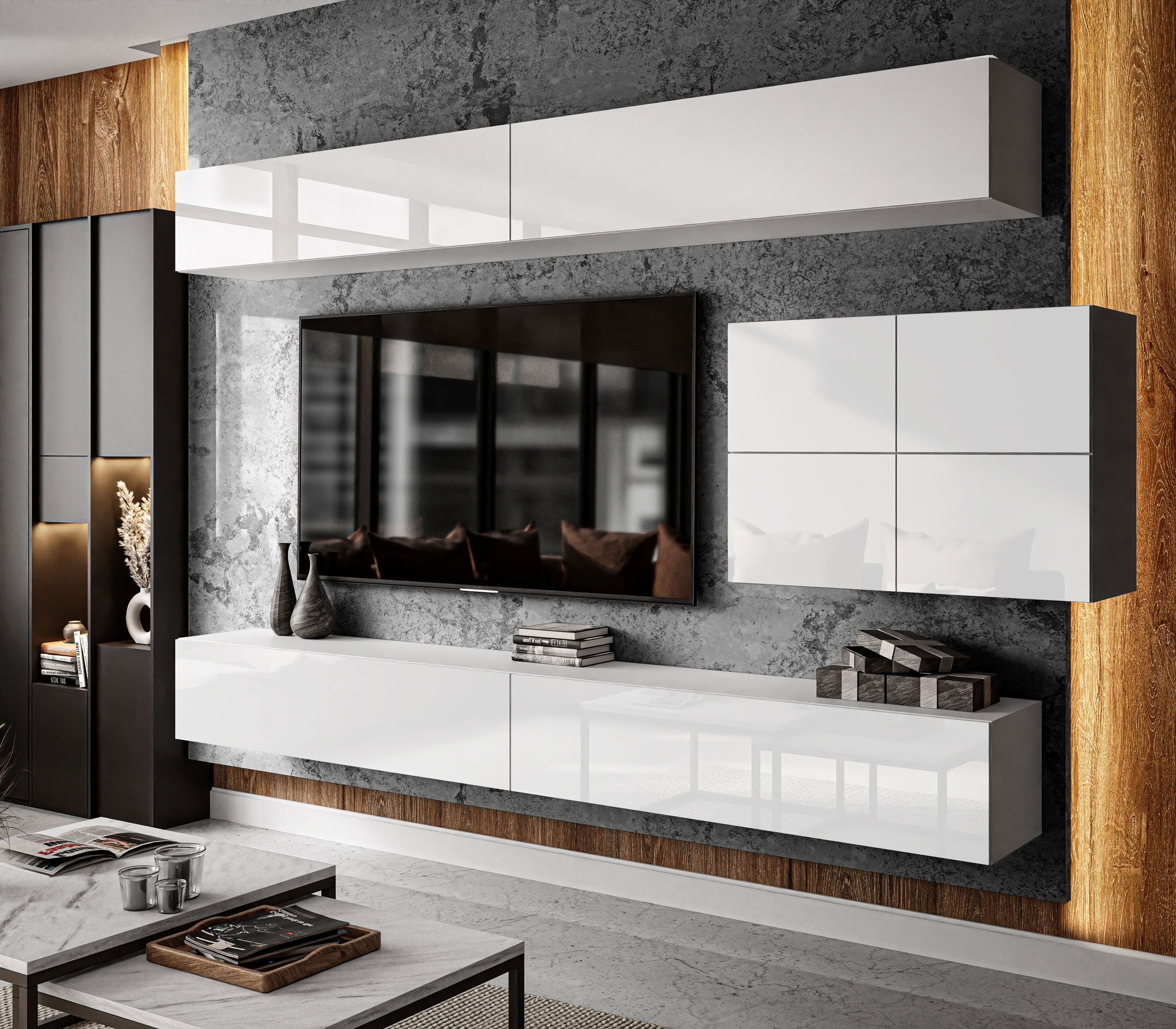 Lookway Wohnwand COLGANTE IV Elegante Hochglanz-Schrankwand mit LED Beluchtung, (6x TV-Schrank)