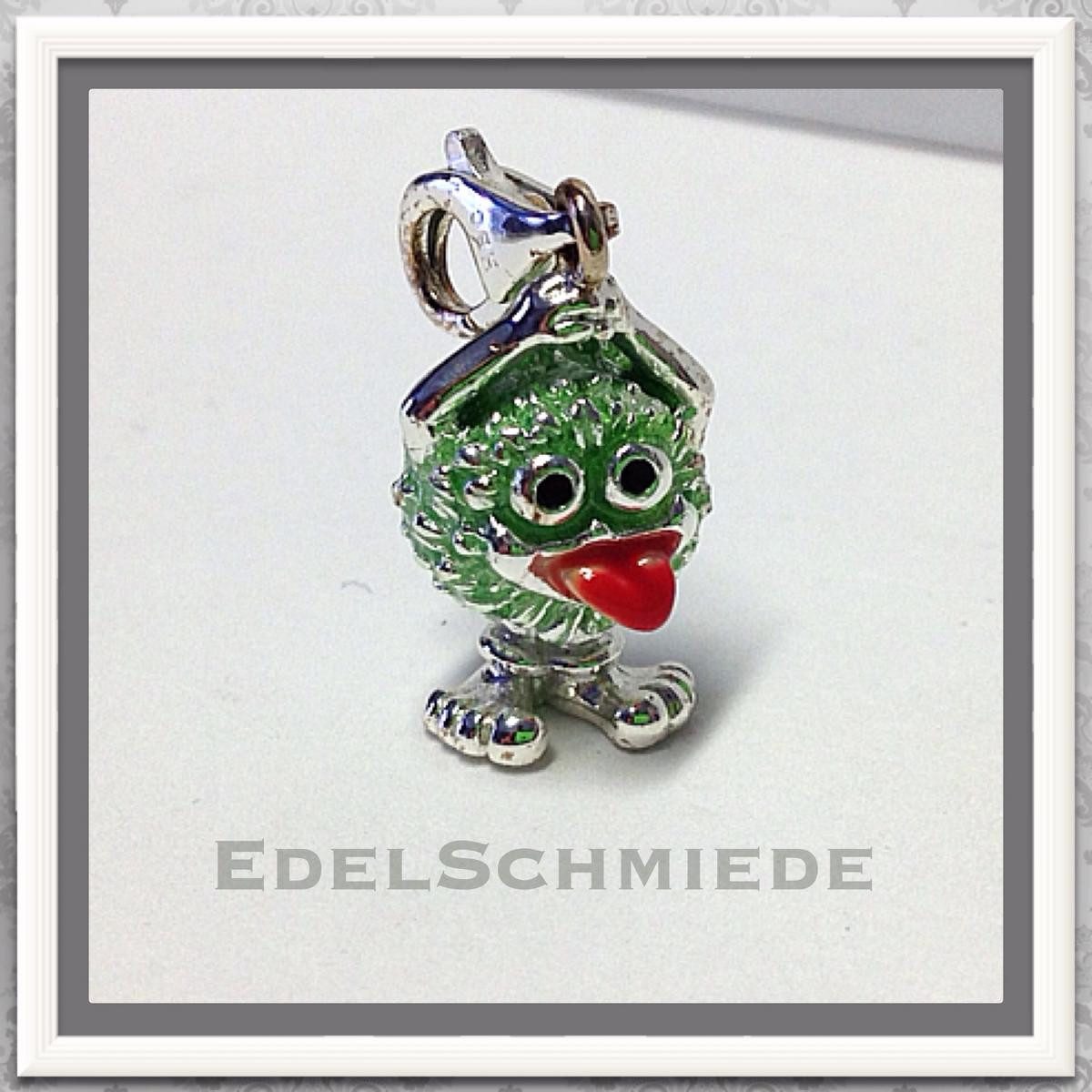 Charm-Einhänger Edelschmiede925 Charm Anhänger 925 Silber freches Monster grün