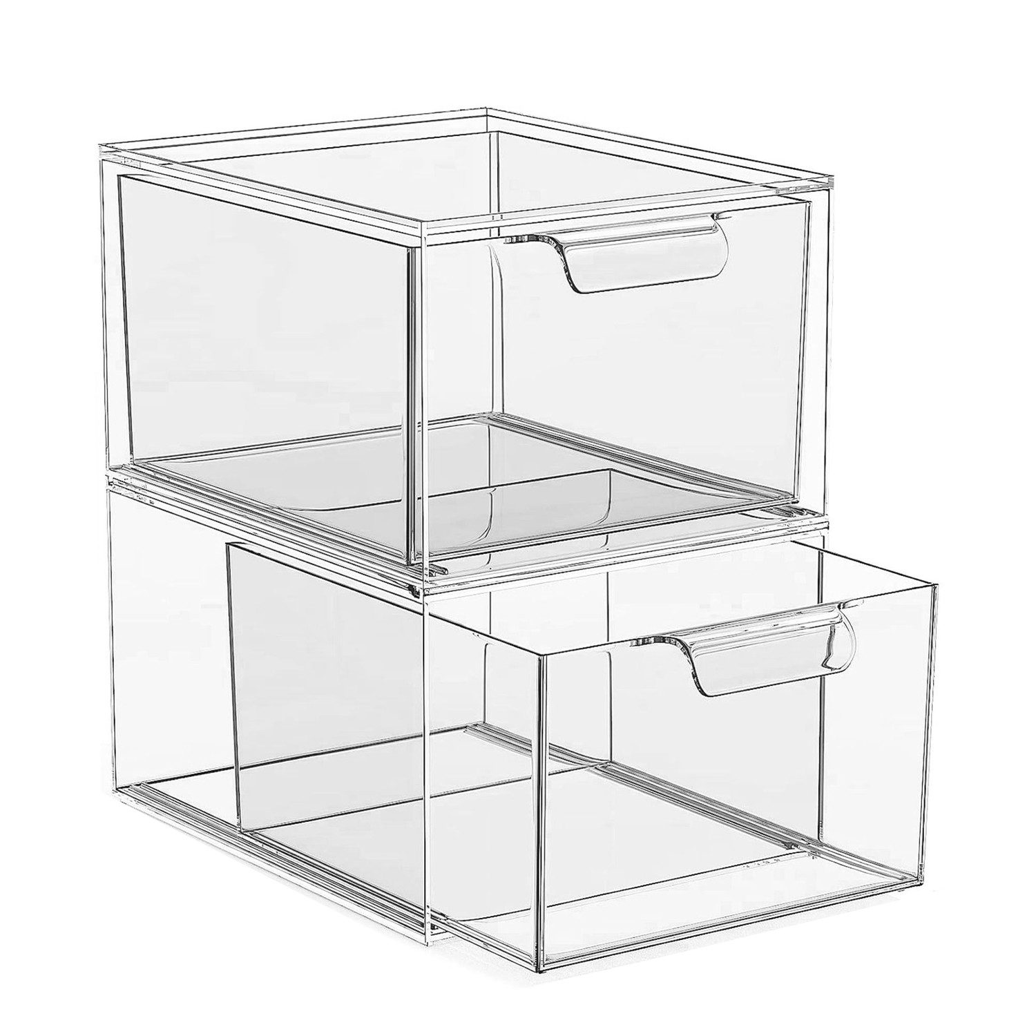 OSTWOLKE Make-Up Organizer 2er Stapelbare Acryl Kosmetik Organizer Schubladen Organizer, 2-tlg., für Schminktisch Schreibtisch Badezimmer Schlafzimmer UnterWasc – Bild 4 von 5