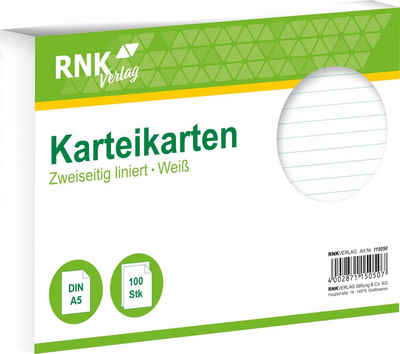 RNK Verlag Kleinfeger Karteikarten - DIN A5, liniert, weiß, 100 Karten