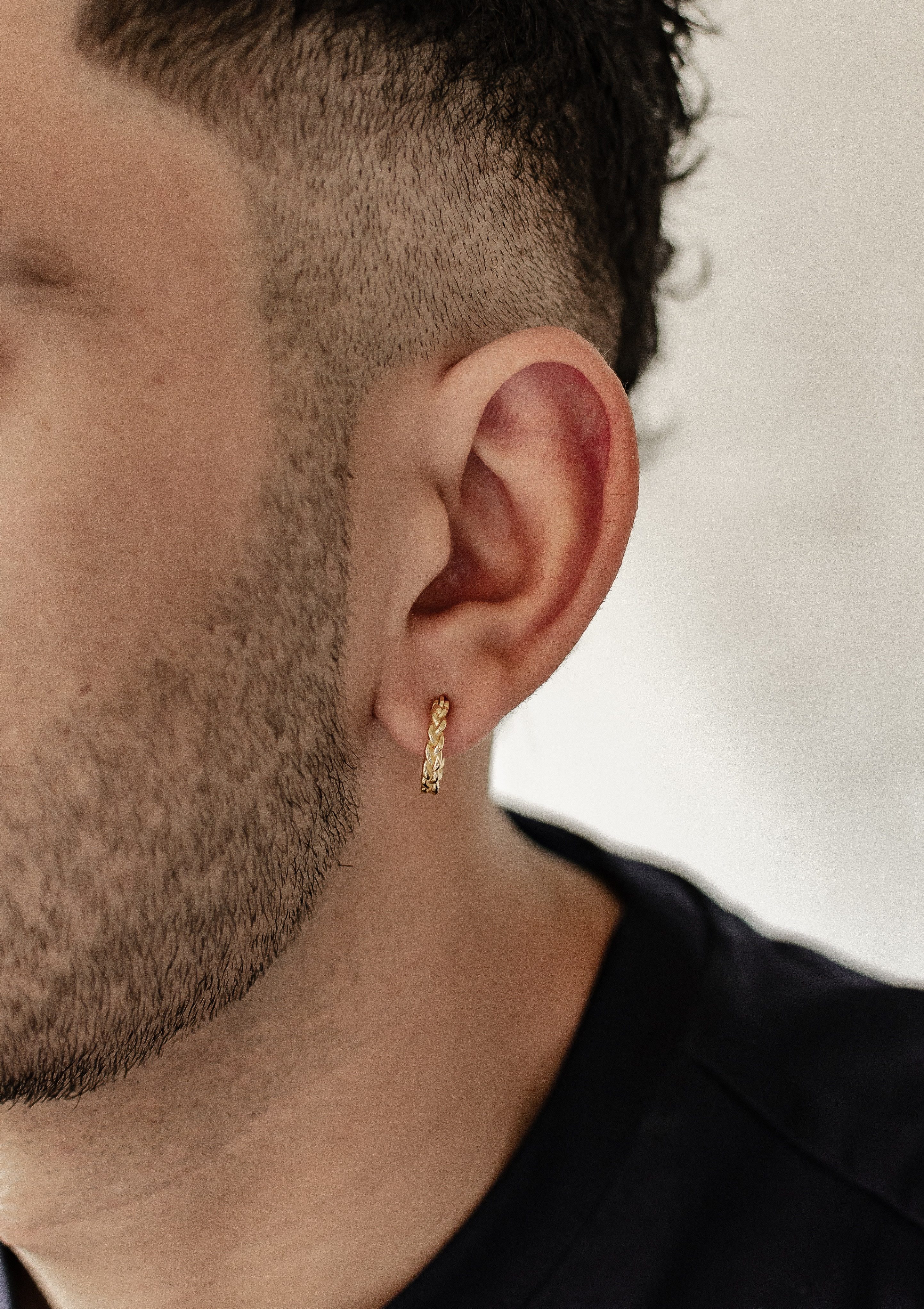 Hey Happiness Paar Creolen Unisex, Herren Ohrringe Silber 925, Kleine geflochtene Ohrringe für Männer, 18K Vergoldung