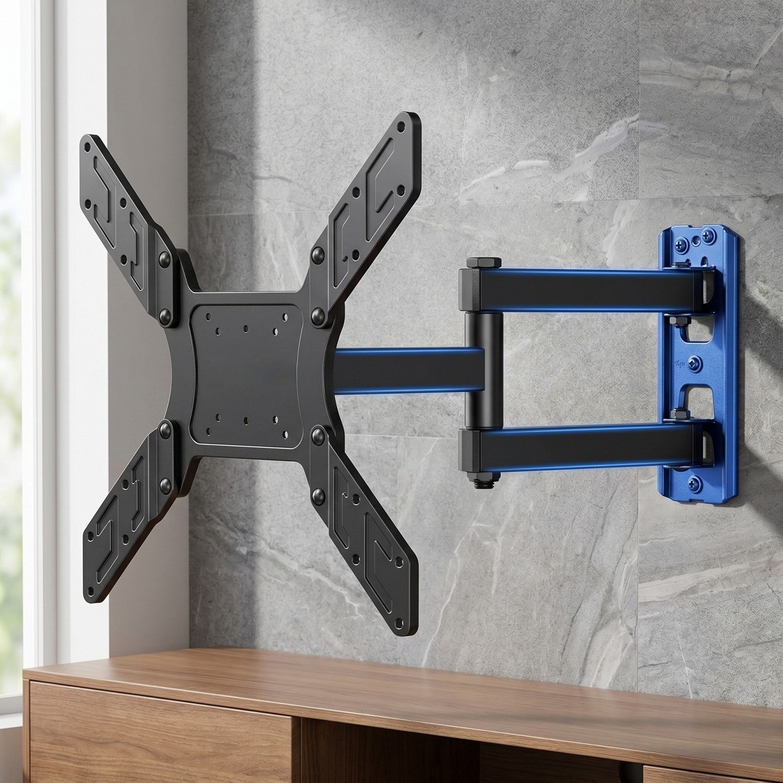 Perlegear TV-Wandhalterung TV Wandhalter schwenkbar 26–65 Zoll max 45 Kg, (bis 65 Zoll, VESA 75×75–400×400, bis 15° Neigung, +/-90° Schwenkung)