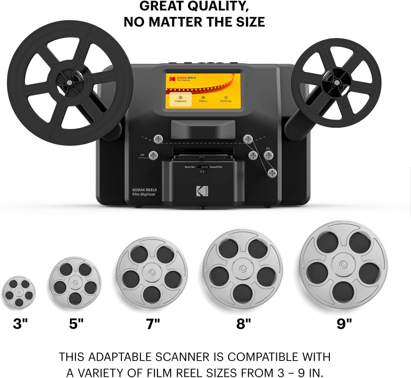 Kodak REELS & Super 8 Films Digitizer Converter mit 5-Zoll-Bildschirm Multifunktionsscanner, (Scanner konvertiert Filme in Digitale MP4-Dateien auf SD-Karte)