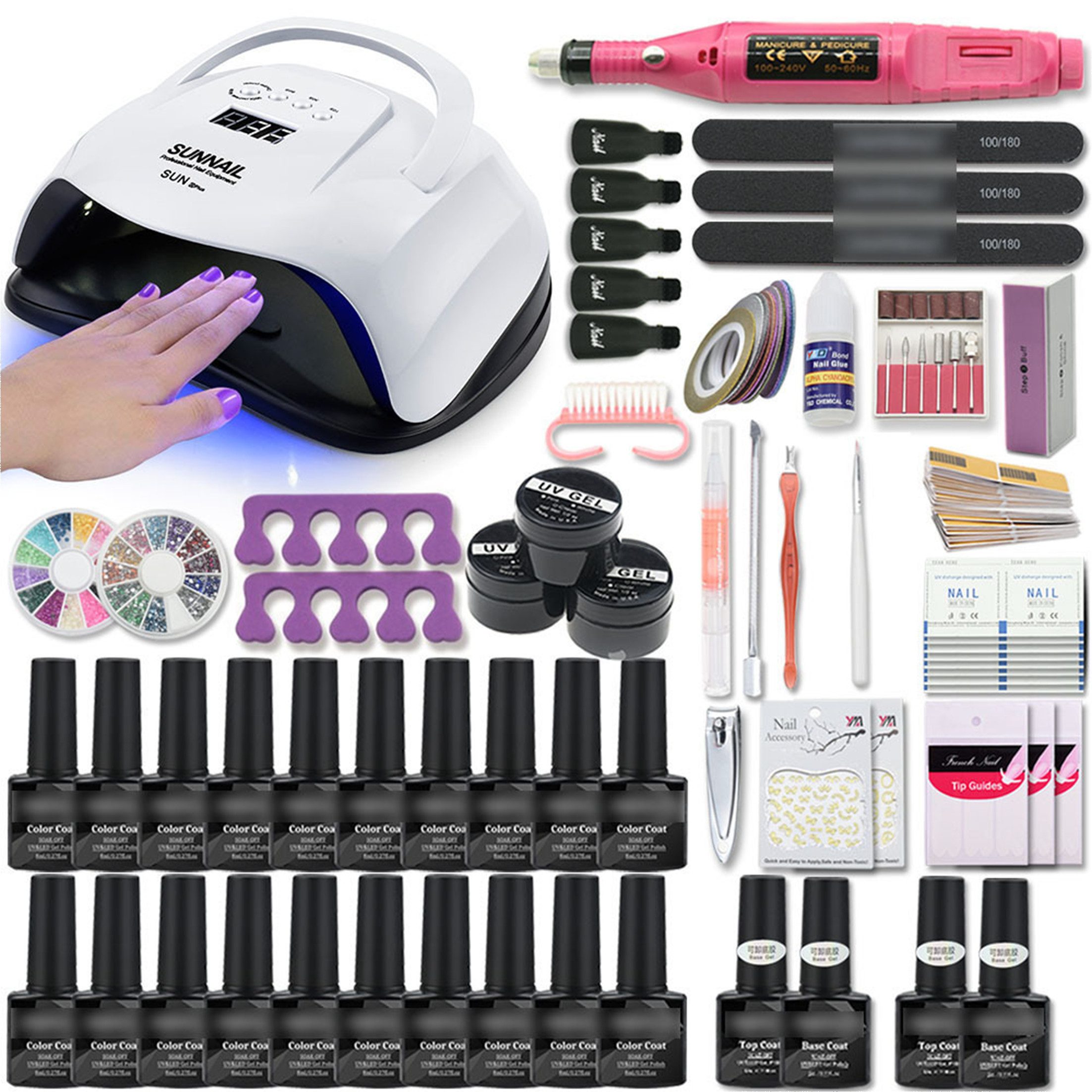 KINSI Lichthärtungsgerät Komplettes Maniküreset 50-90 Stück, 48/24/12 Farben 10ml Nagellack,DIY, Hochwertig, praktisch, für Anfänger/Profis