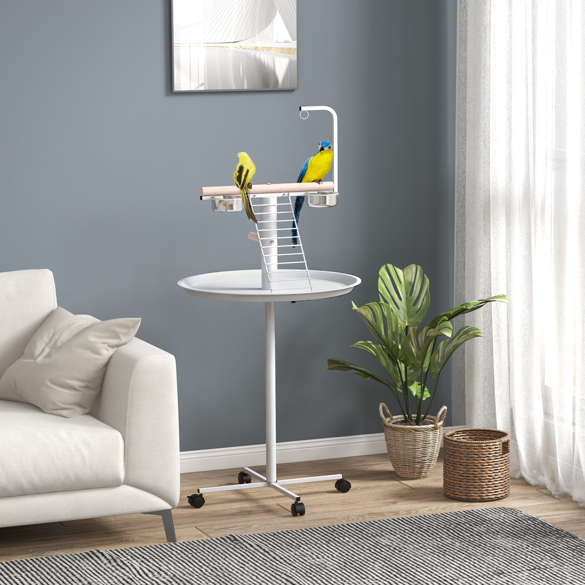 PawHut Vogelhaus Vogelständer mit Futterstation, Vogelfutterstation mit Räd günstig online kaufen