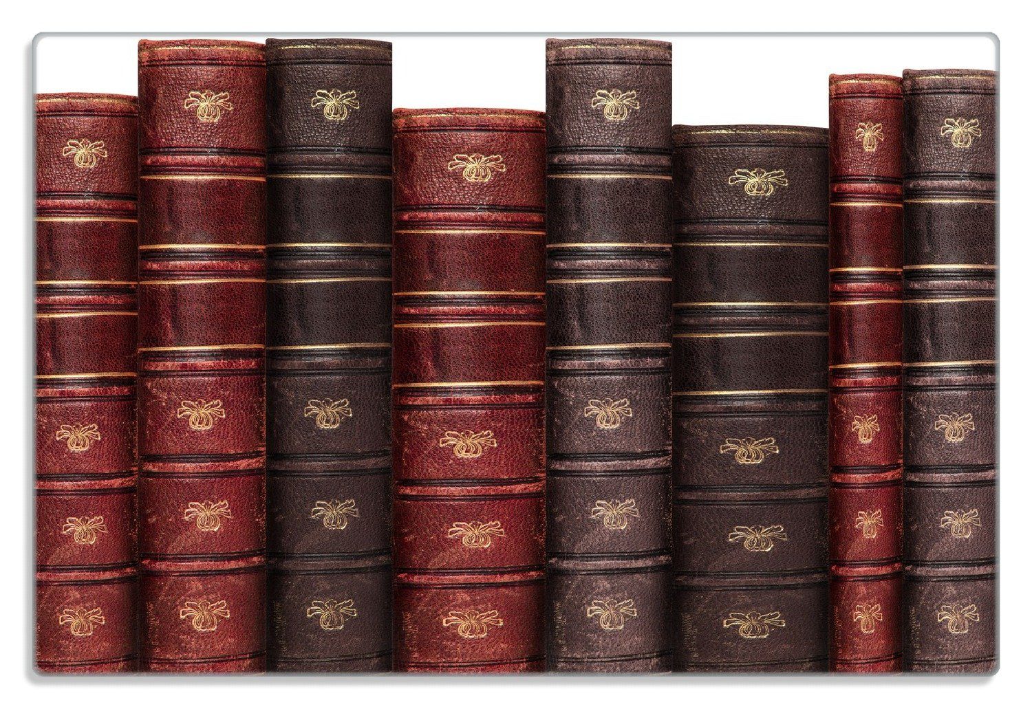 Wallario Frühstücksbrett Alte Bücher mit rotem und braunem Ledereinband, (inkl. rutschfester Gummifüße 4mm, 1-St), 20x30cm