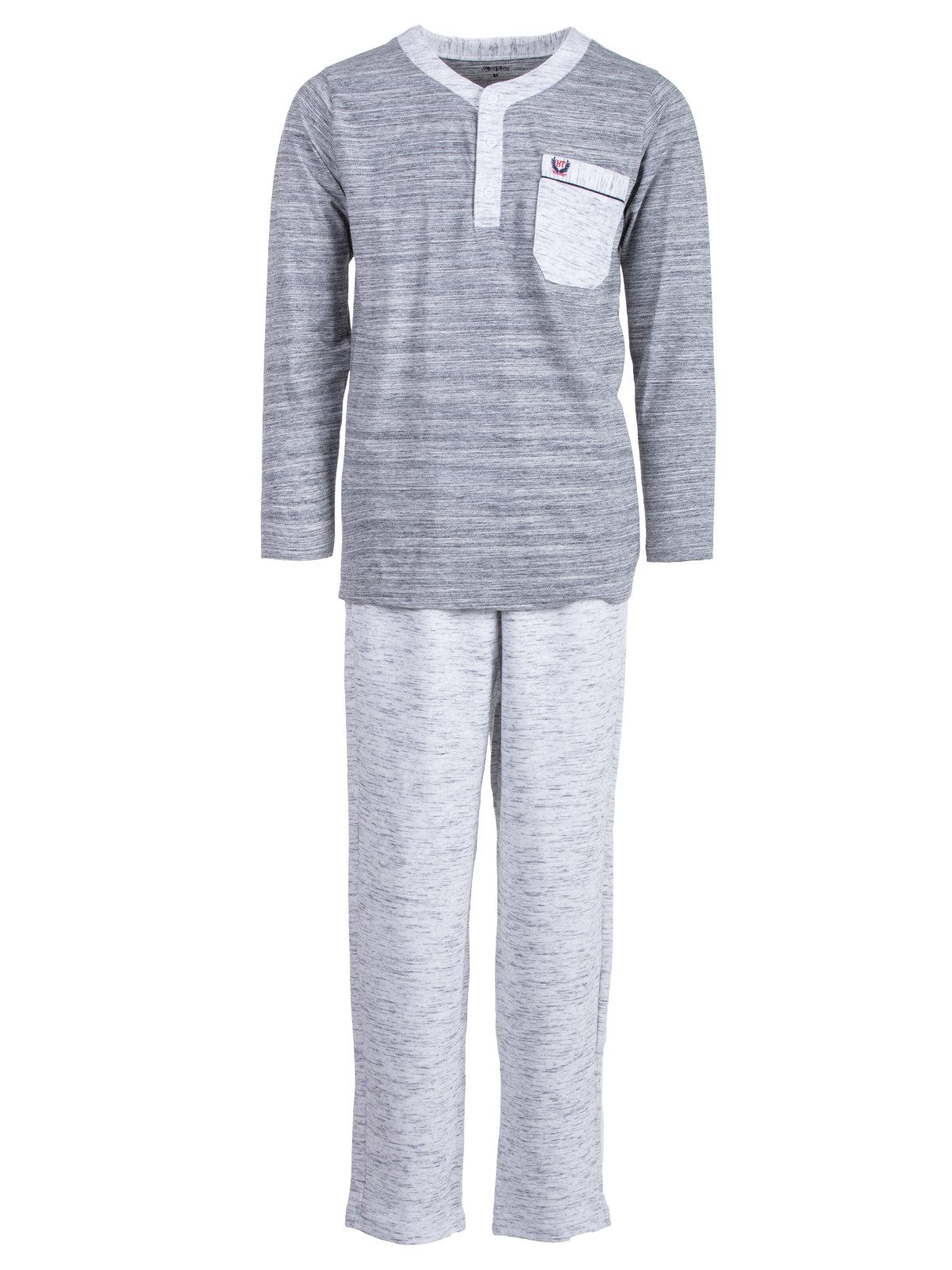Henry Terre Schlafanzug Kuscheliger Hausanzug Langarm - Uni mit farbigem Kr günstig online kaufen