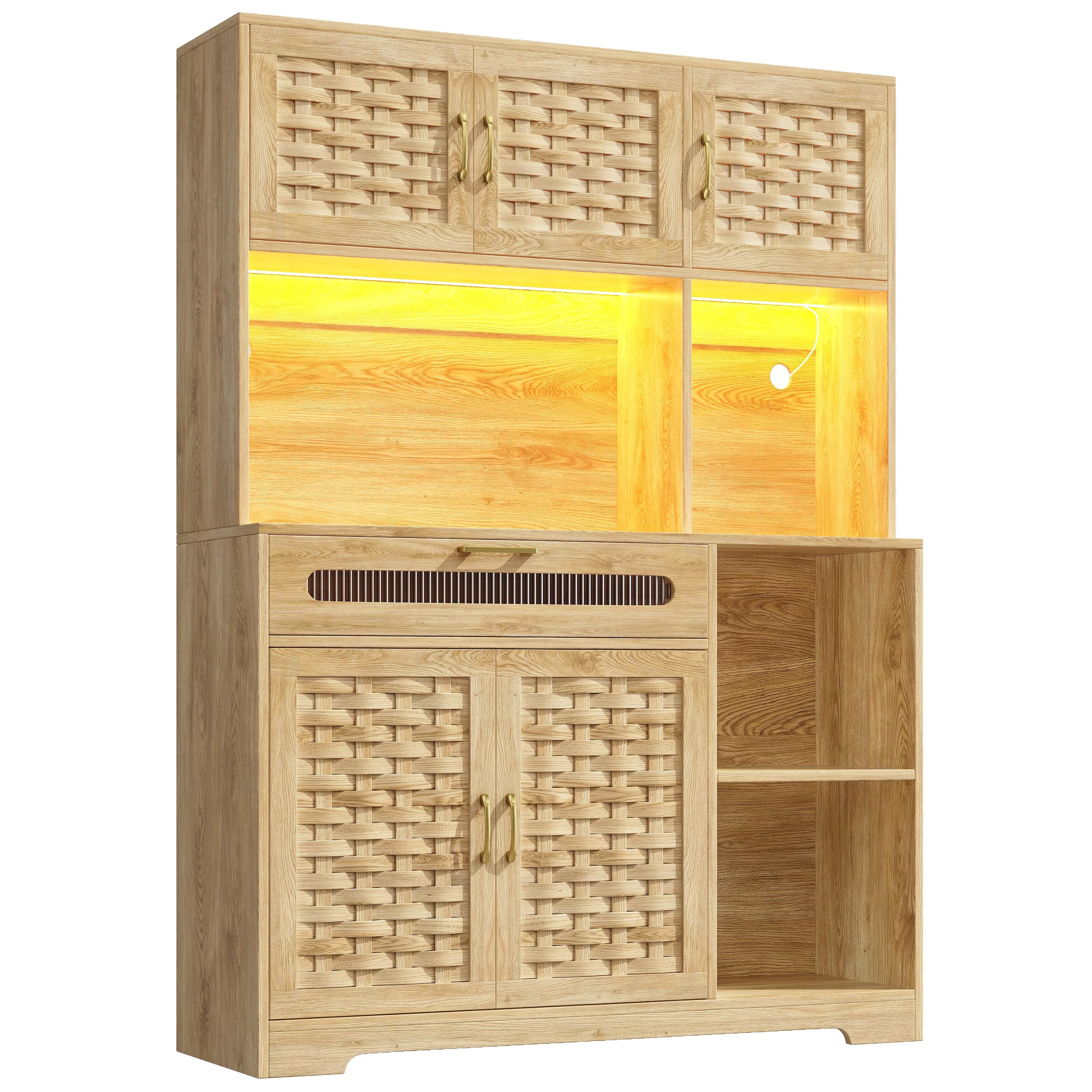 ANYSUN Hochschrank Küchenschrank,Esszimmerschrank mit LED-Beleuchtung (Set, 1er Set) Hochschränke fürs Wohnzimmer(120×40×180cm)