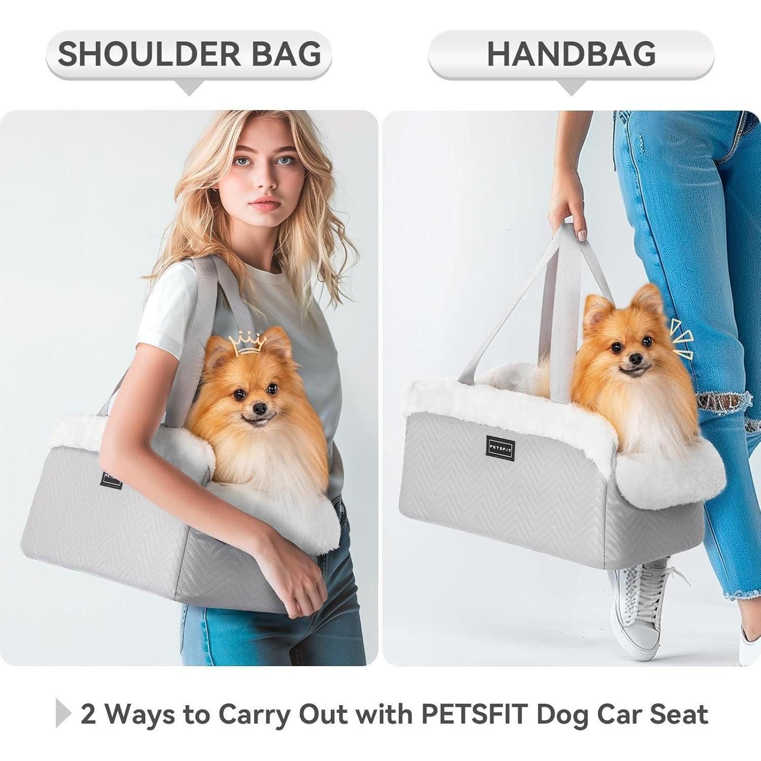 LuxusKollektion Hunde-Autositz Autositz Hunde Mittelkonsole Sicherheitsgurten Kissen Grau Weiß-Leder