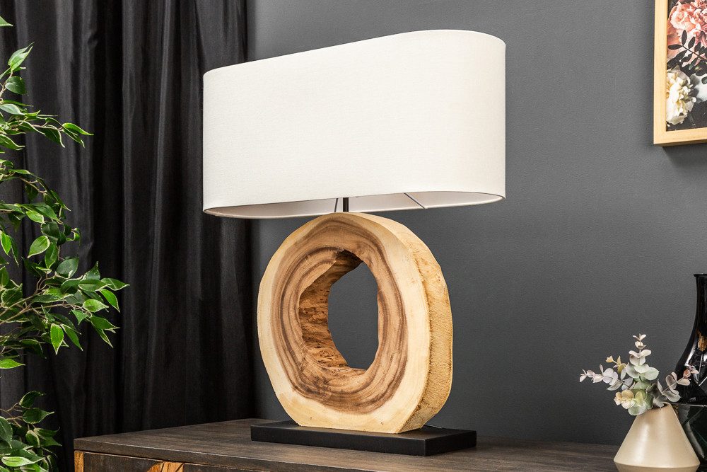 riess-ambiente Tischleuchte ORGANIC ARTWORK 63cm creme weiß / natur, Ein-/Ausschalter, ohne Leuchtmittel, Tischlampe · Massivholz · Urban Jungle · mit Lampenschirm · Wohnzimmer
